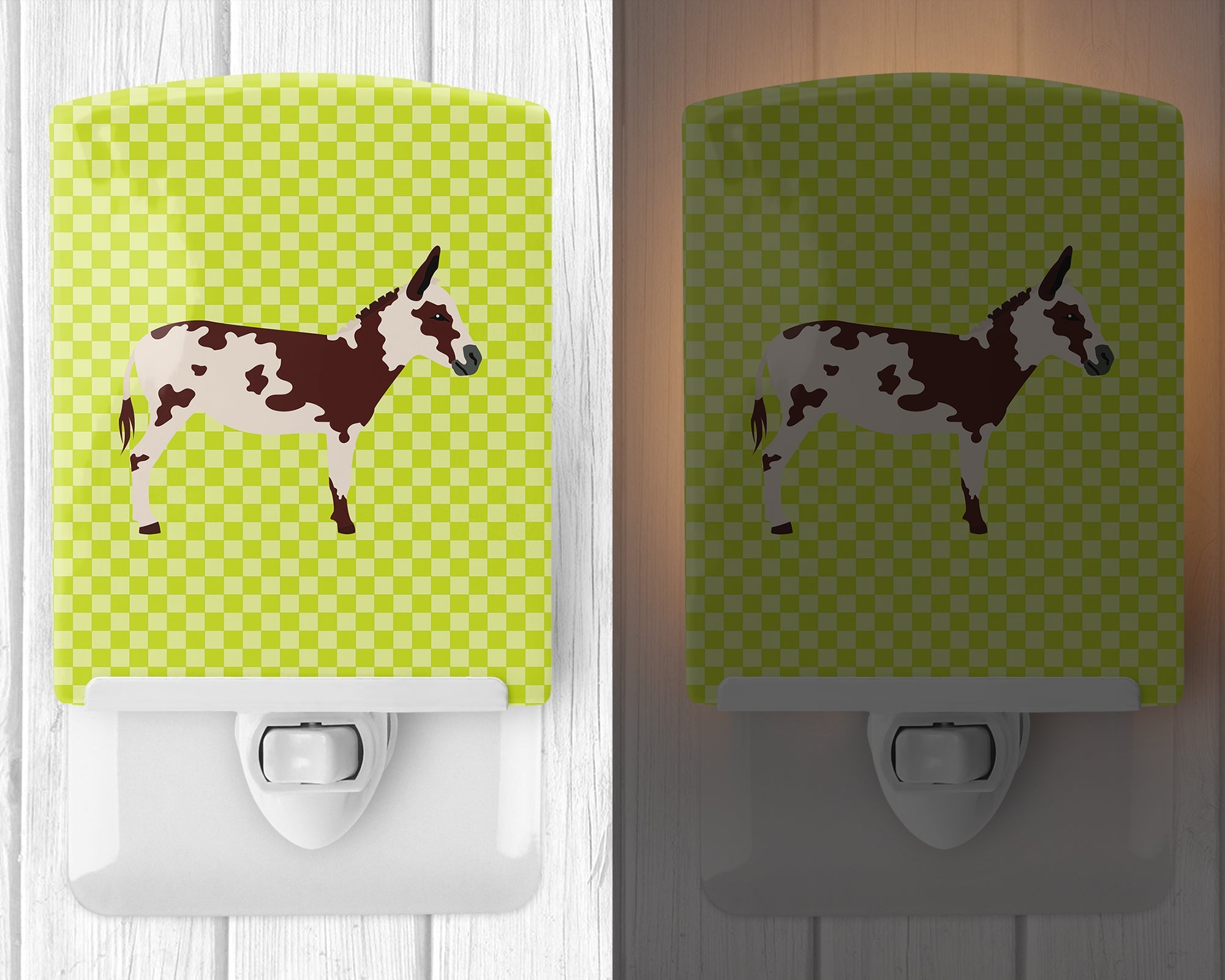 American Spotted Donkey Green Ceramic Night Light Compact, UL-Certified, Ideal for Bedroom, Bathroom, Nursery, Hallway, Kitchen, 6x4x3, Multicolor