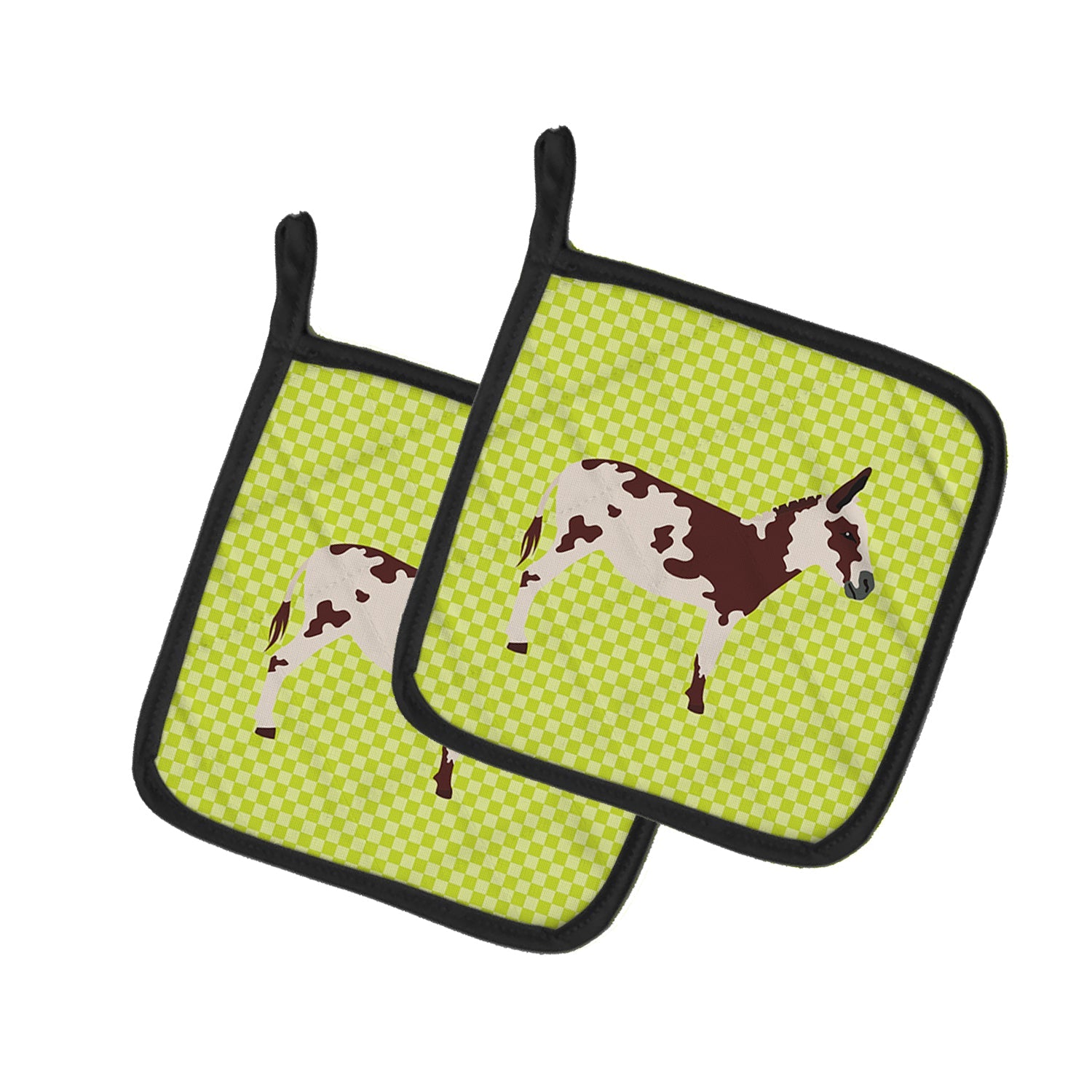 American Spotted Donkey Green Pot Holder Set of 2 Heat Resistant Quilted Hot Pads 7.5 x 7.5 Inch, Insulated Kitchen Trivets for Cooking & Baking