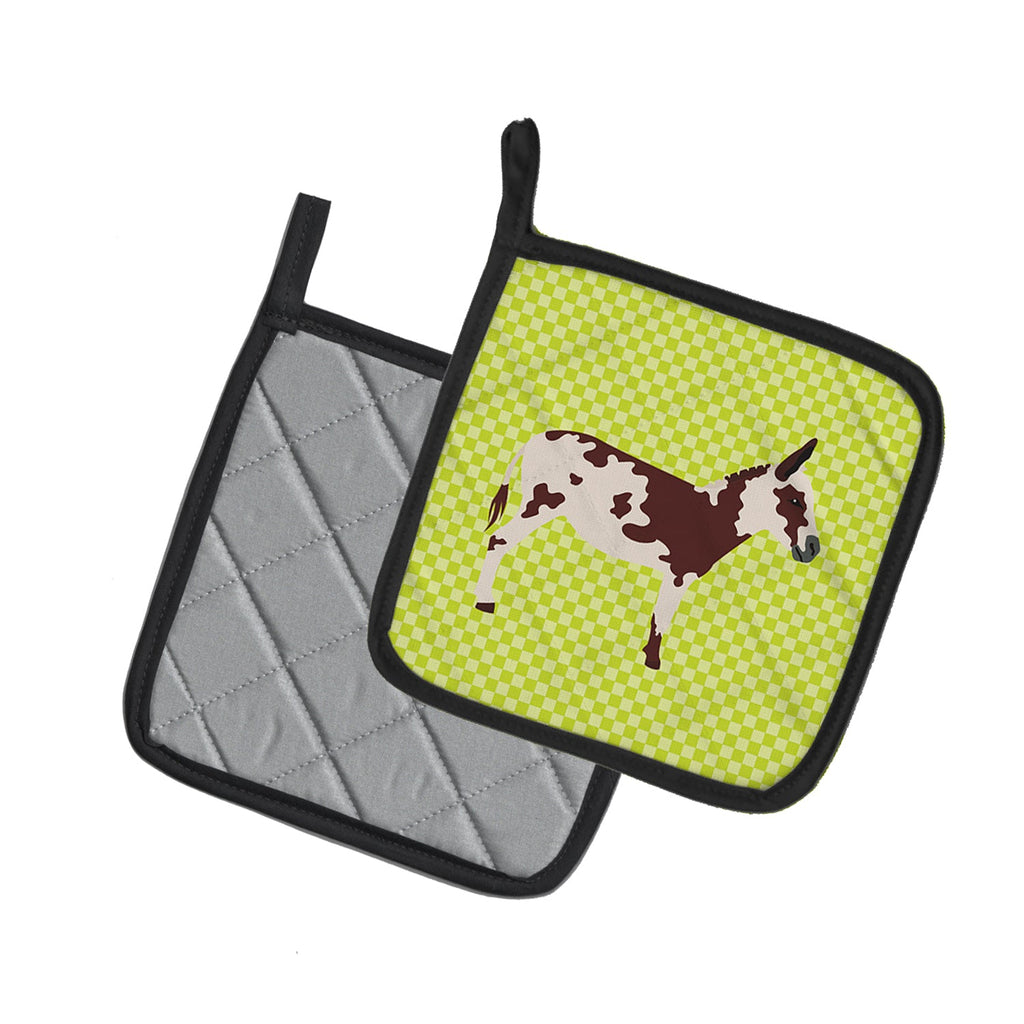 American Spotted Donkey Green Pot Holder Set of 2 Heat Resistant Quilted Hot Pads 7.5 x 7.5 Inch, Insulated Kitchen Trivets for Cooking & Baking