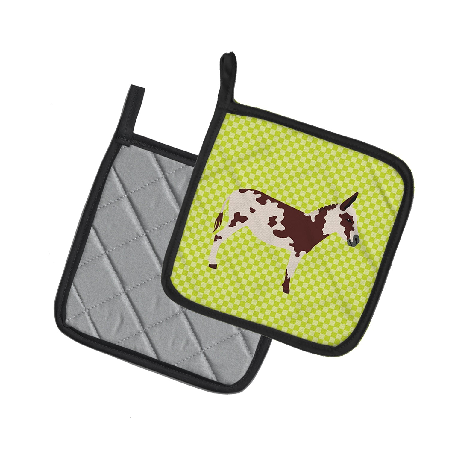 American Spotted Donkey Green Pot Holder Set of 2 Heat Resistant Quilted Hot Pads 7.5 x 7.5 Inch, Insulated Kitchen Trivets for Cooking & Baking