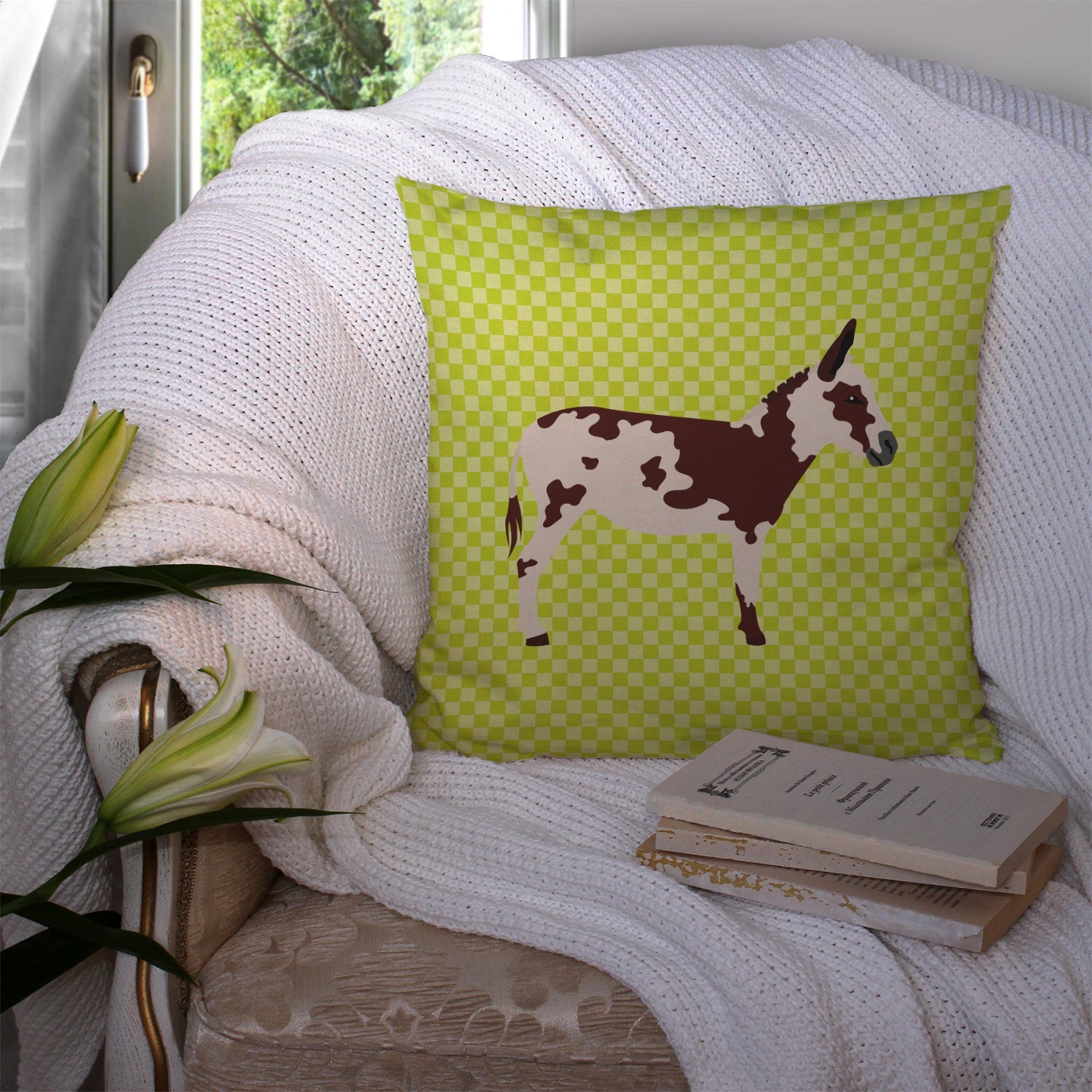 American Spotted Donkey Green Decorative Throw Pillow 14x14 Indoor Outdoor Accent Cushion, Fabric Cover with Insert for Sofa, Bed, Porch & Living Room