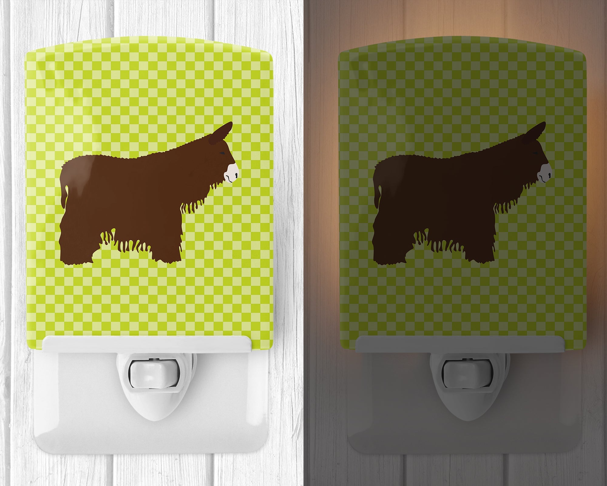 Poitou Poiteuin Donkey Green Ceramic Night Light Compact, UL-Certified, Ideal for Bedroom, Bathroom, Nursery, Hallway, Kitchen, 6x4x3, Multicolor