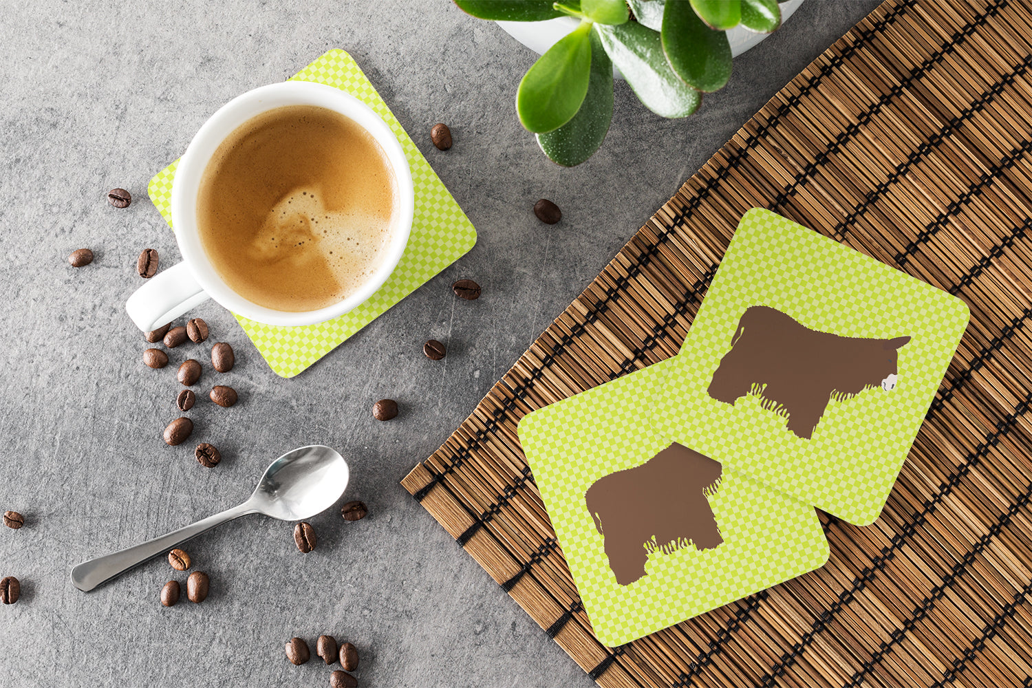Poitou Poiteuin Donkey Green Foam Coasters Set of 4 Cup Coasters for Indoor Outdoor, Tabletop Protection, Anti Slip, Mouse pad Material