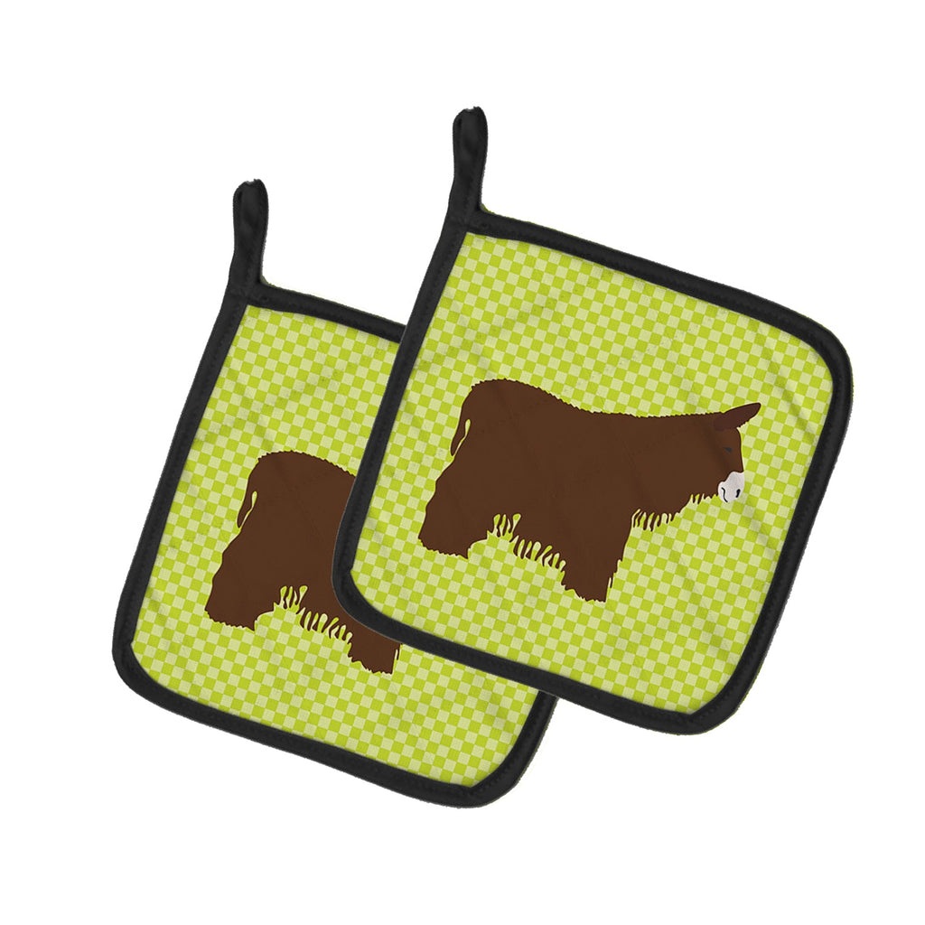 Poitou Poiteuin Donkey Green Pot Holder Set of 2 Heat Resistant Quilted Hot Pads 7.5 x 7.5 Inch, Insulated Kitchen Trivets for Cooking & Baking