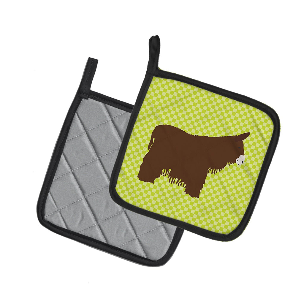Poitou Poiteuin Donkey Green Pot Holder Set of 2 Heat Resistant Quilted Hot Pads 7.5 x 7.5 Inch, Insulated Kitchen Trivets for Cooking & Baking