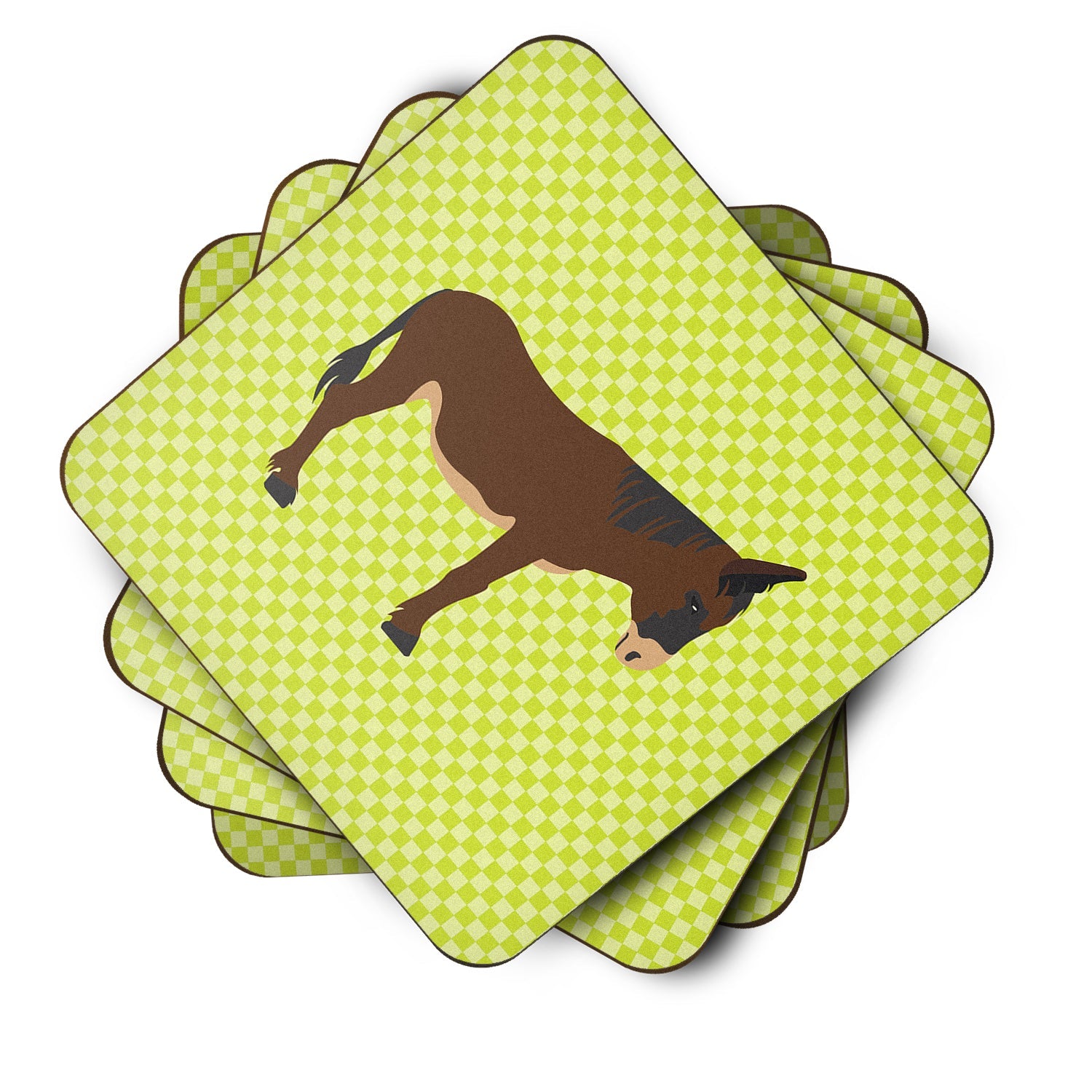 Zamorano-Leones Donkey Green Foam Coasters Set of 4 Cup Coasters for Indoor Outdoor, Tabletop Protection, Anti Slip, Mouse pad Material