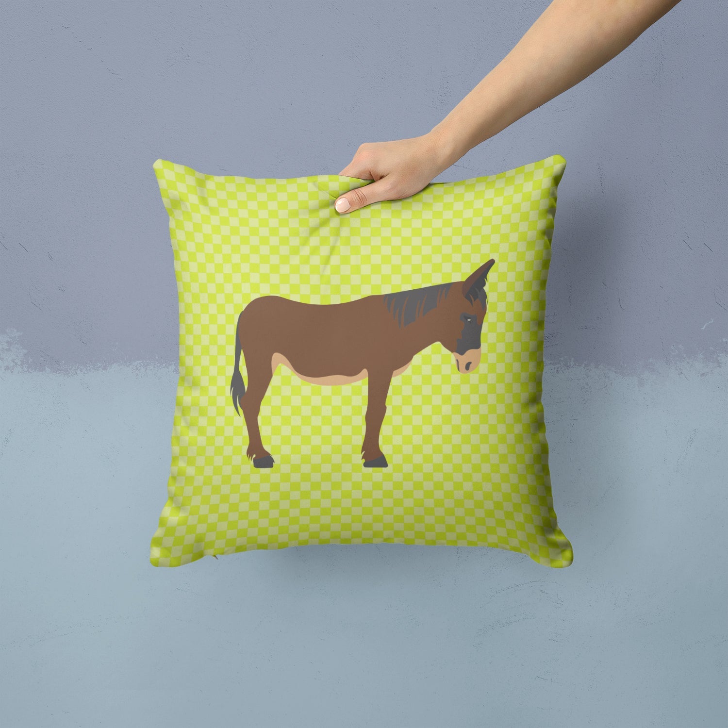 Zamorano-Leones Donkey Green Decorative Throw Pillow 14x14 Indoor Outdoor Accent Cushion, Fabric Cover with Insert for Sofa, Bed, Porch & Living Room