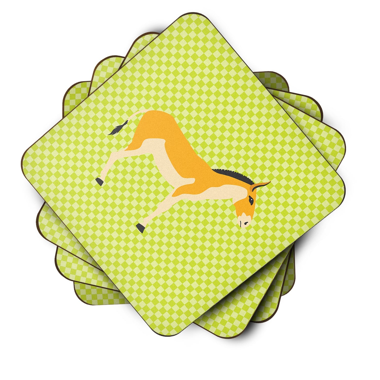 Turkmenian Kulan Donkey Green Foam Coasters Set of 4 Cup Coasters for Indoor Outdoor, Tabletop Protection, Anti Slip, Mouse pad Material