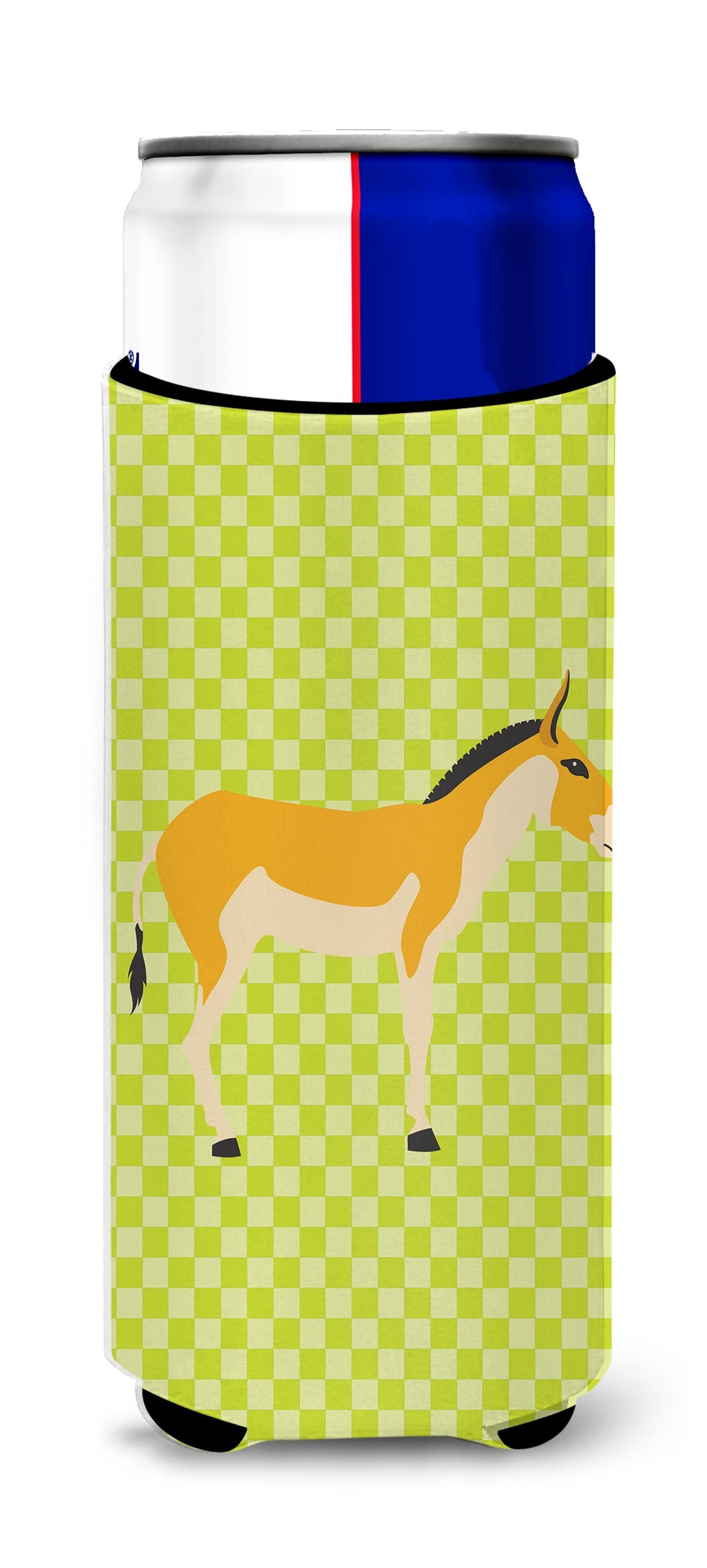 Turkmenian Kulan Donkey Green Slim Can Hugger , Insulated Foam Hugger for 12 oz Slim Cans, Beer Bottles & Water Bottles, Printed in USA