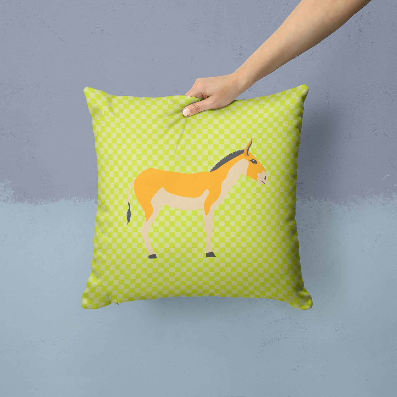Turkmenian Kulan Donkey Green Decorative Throw Pillow 14x14 Indoor Outdoor Accent Cushion, Fabric Cover with Insert for Sofa, Bed, Porch & Living Room