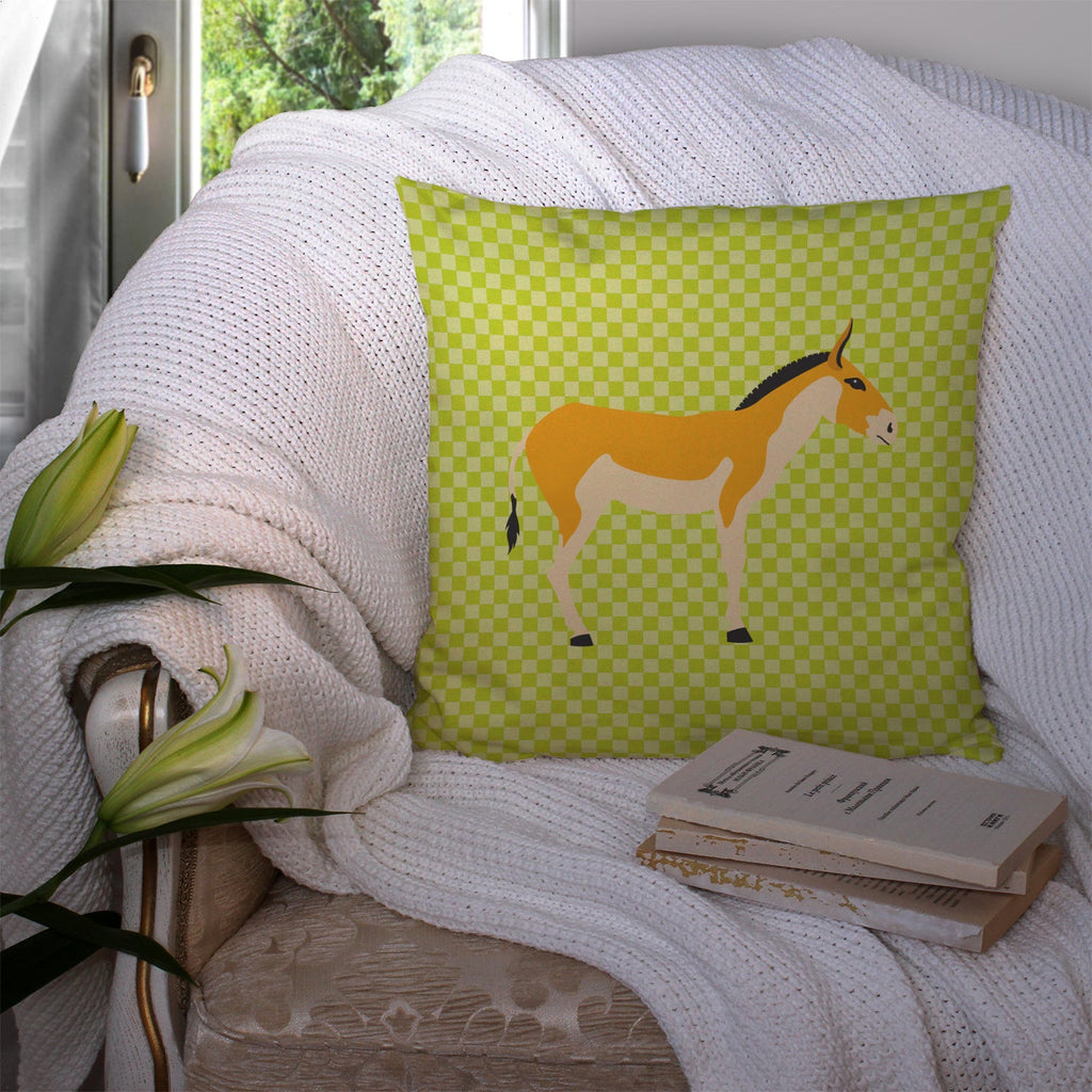 Turkmenian Kulan Donkey Green Decorative Throw Pillow 14x14 Indoor Outdoor Accent Cushion, Fabric Cover with Insert for Sofa, Bed, Porch & Living Room
