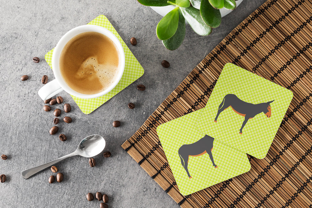 Catalan Donkey Green Foam Coasters Set of 4 Cup Coasters for Indoor Outdoor, Tabletop Protection, Anti Slip, Mouse pad Material