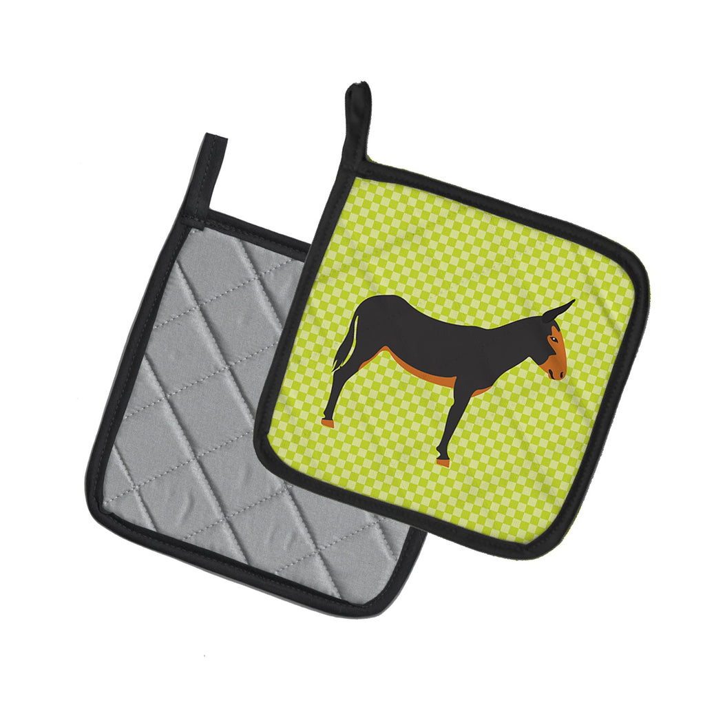 Catalan Donkey Green Pot Holder Set of 2 Heat Resistant Quilted Hot Pads 7.5 x 7.5 Inch, Insulated Kitchen Trivets for Cooking & Baking