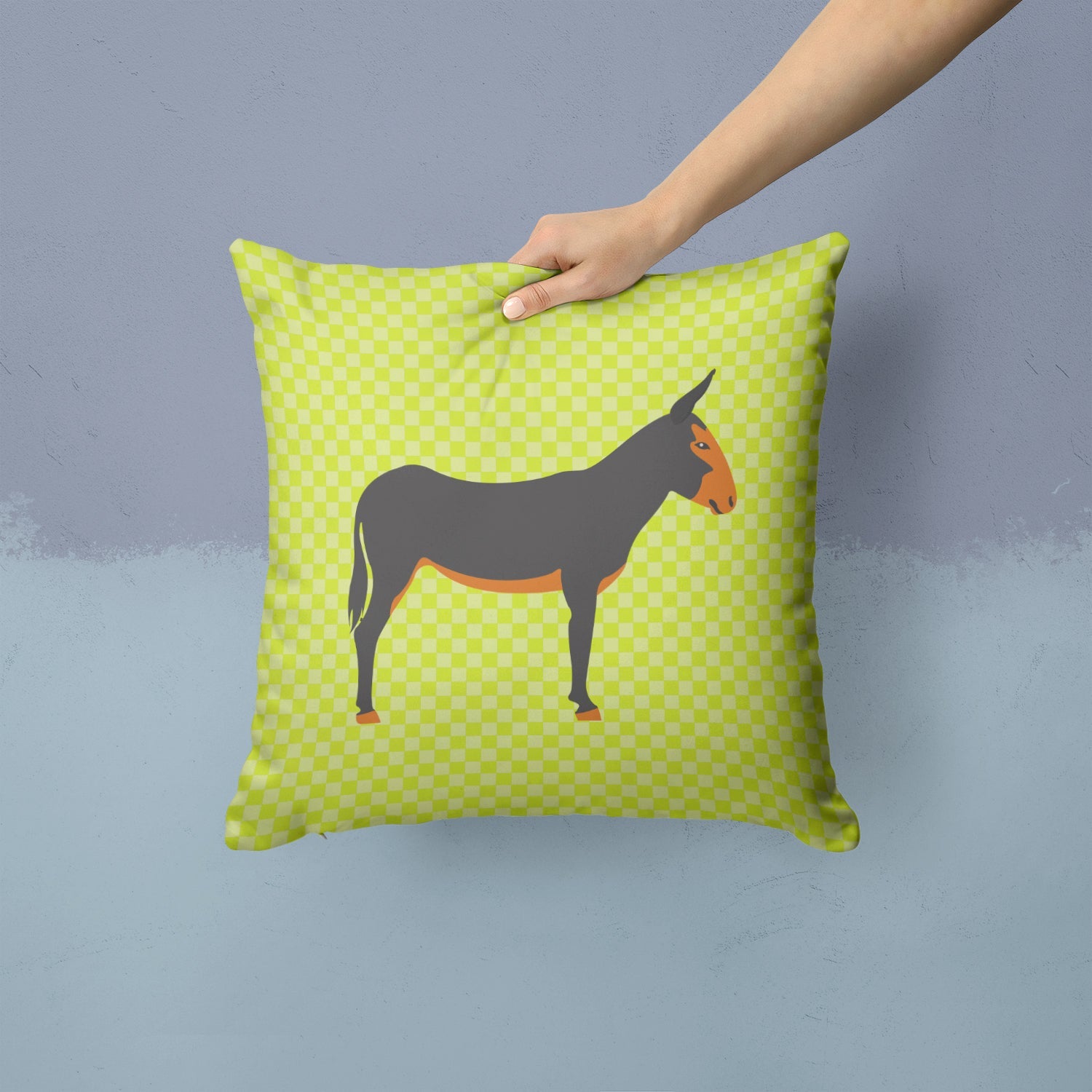Catalan Donkey Green Decorative Throw Pillow 14x14 Indoor Outdoor Accent Cushion, Fabric Cover with Insert for Sofa, Bed, Porch & Living Room