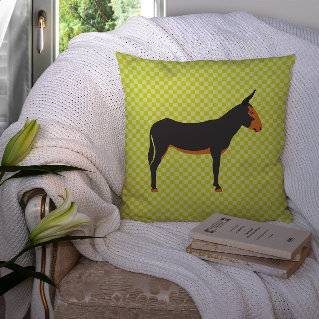 Catalan Donkey Green Decorative Throw Pillow 14x14 Indoor Outdoor Accent Cushion, Fabric Cover with Insert for Sofa, Bed, Porch & Living Room