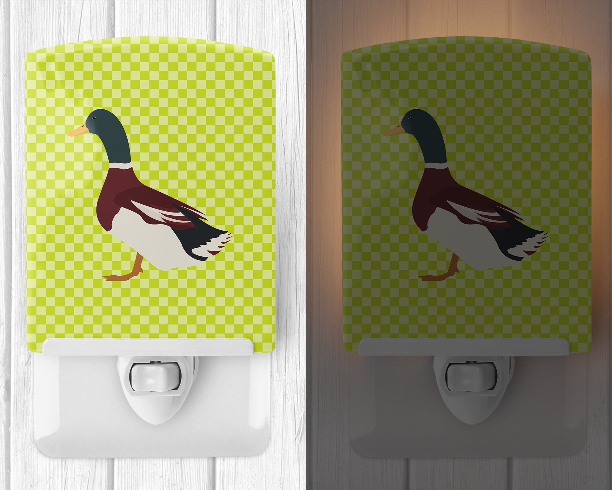 Rouen Duck Green Ceramic Night Light Compact, UL-Certified, Ideal for Bedroom, Bathroom, Nursery, Hallway, Kitchen, 6x4x3, Multicolor