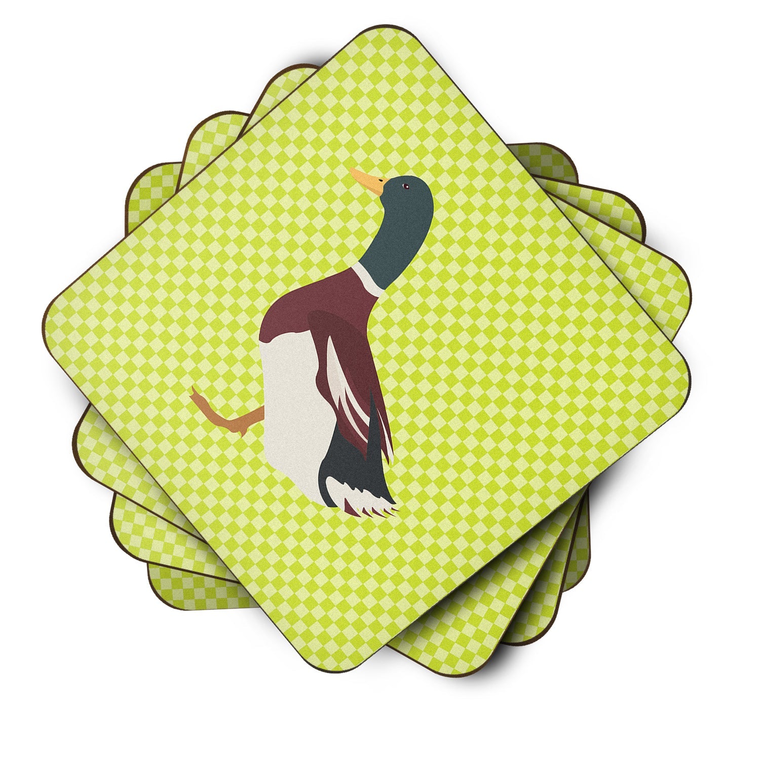 Rouen Duck Green Foam Coasters Set of 4 Cup Coasters for Indoor Outdoor, Tabletop Protection, Anti Slip, Mouse pad Material
