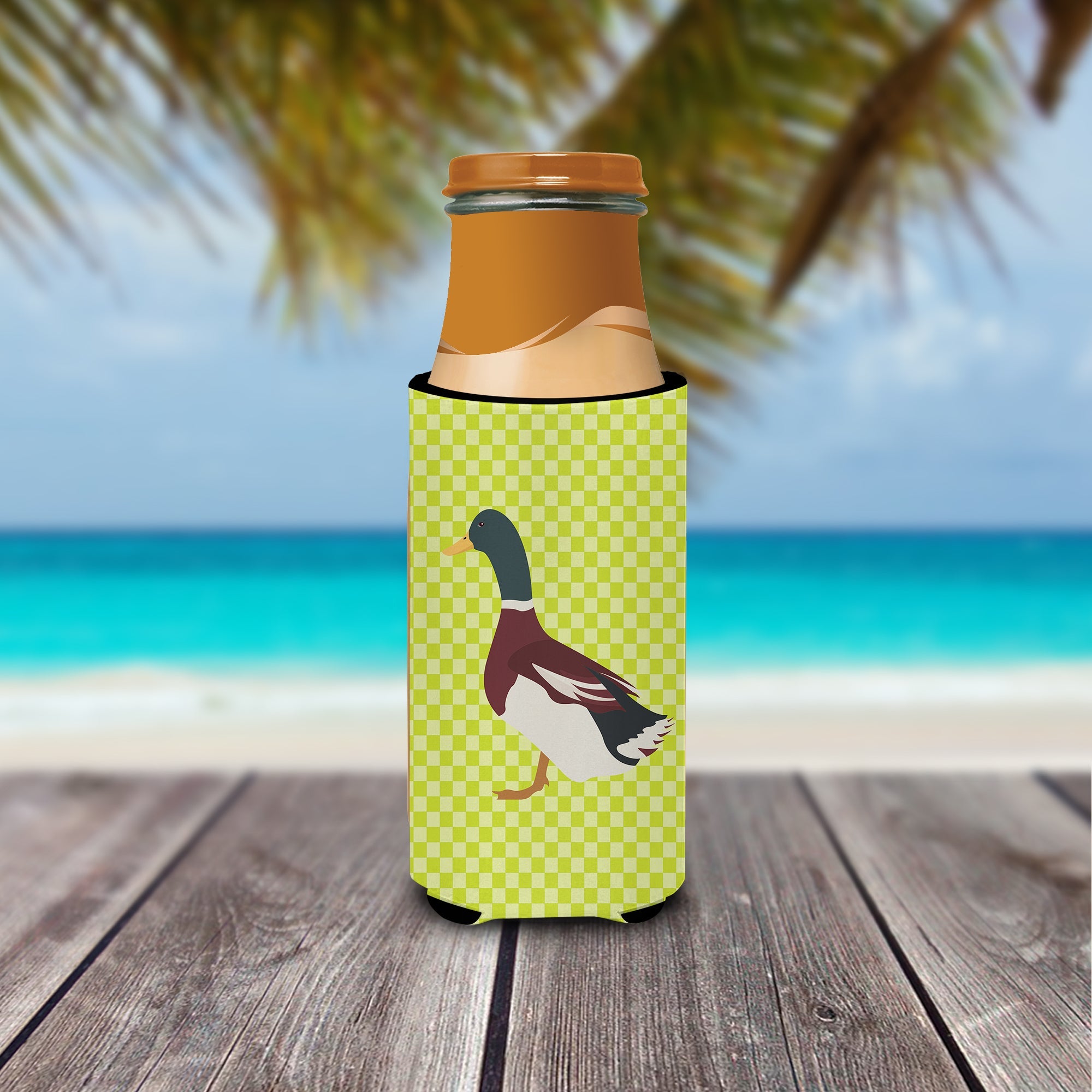 Rouen Duck Green Slim Can Hugger , Insulated Foam Hugger for 12 oz Slim Cans, Beer Bottles & Water Bottles, Printed in USA