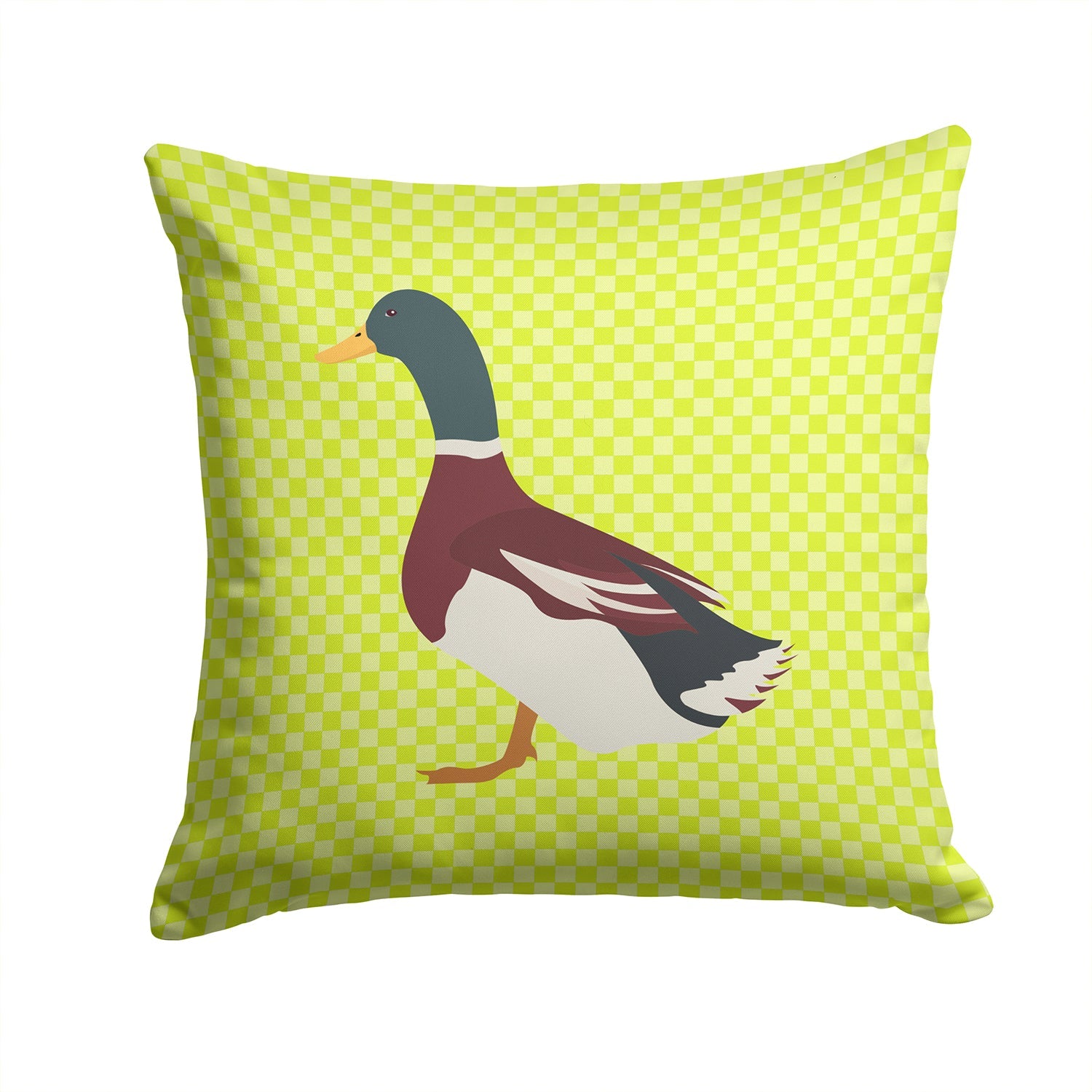 Rouen Duck Green Decorative Throw Pillow 14x14 Indoor Outdoor Accent Cushion, Fabric Cover with Insert for Sofa, Bed, Porch & Living Room