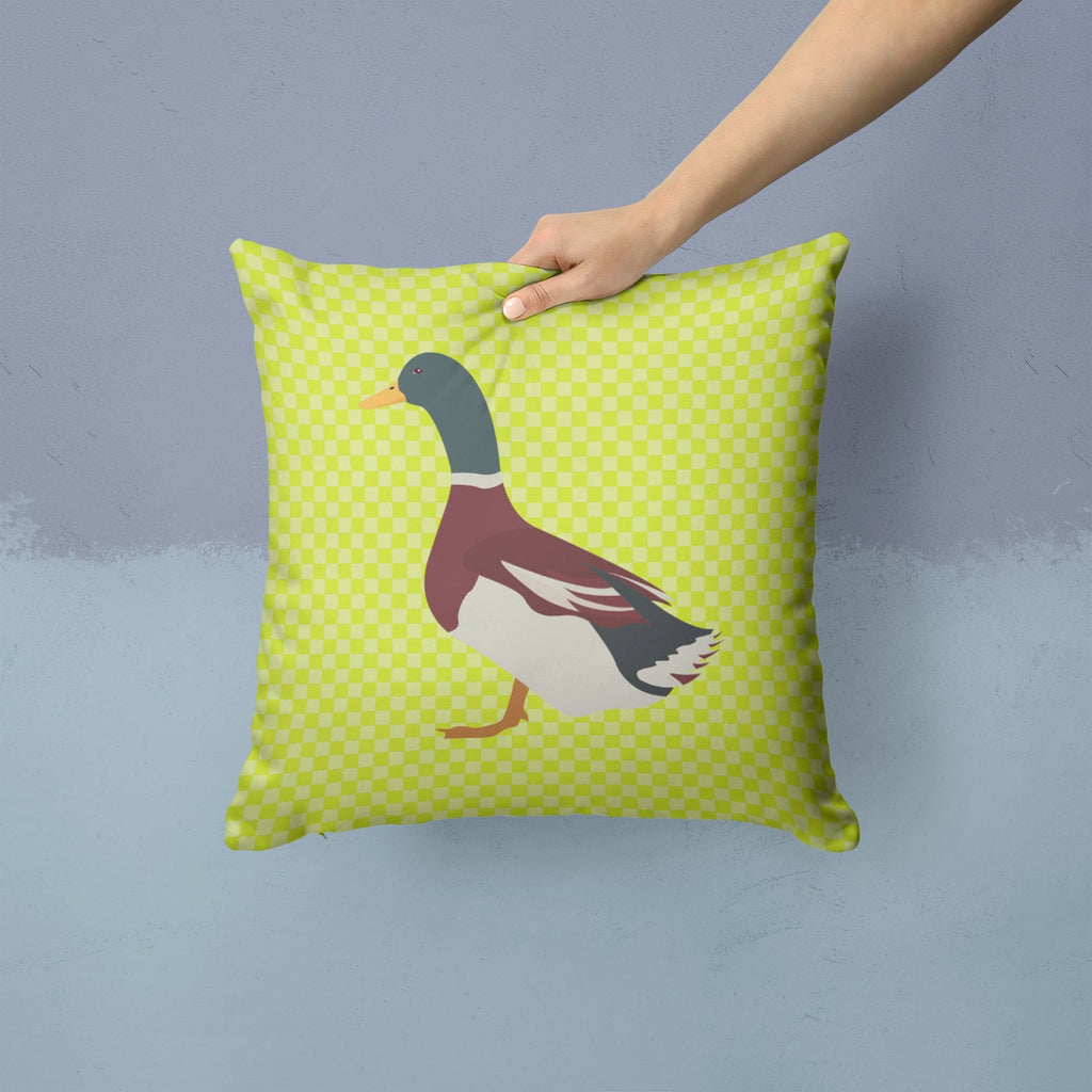 Rouen Duck Green Decorative Throw Pillow 14x14 Indoor Outdoor Accent Cushion, Fabric Cover with Insert for Sofa, Bed, Porch & Living Room