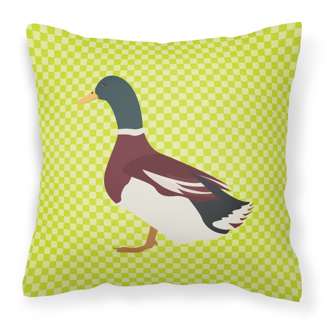Rouen Duck Green Decorative Throw Pillow 18x18 Indoor Outdoor Accent Cushion, Fabric Cover with Insert for Sofa, Bed, Porch & Living Room