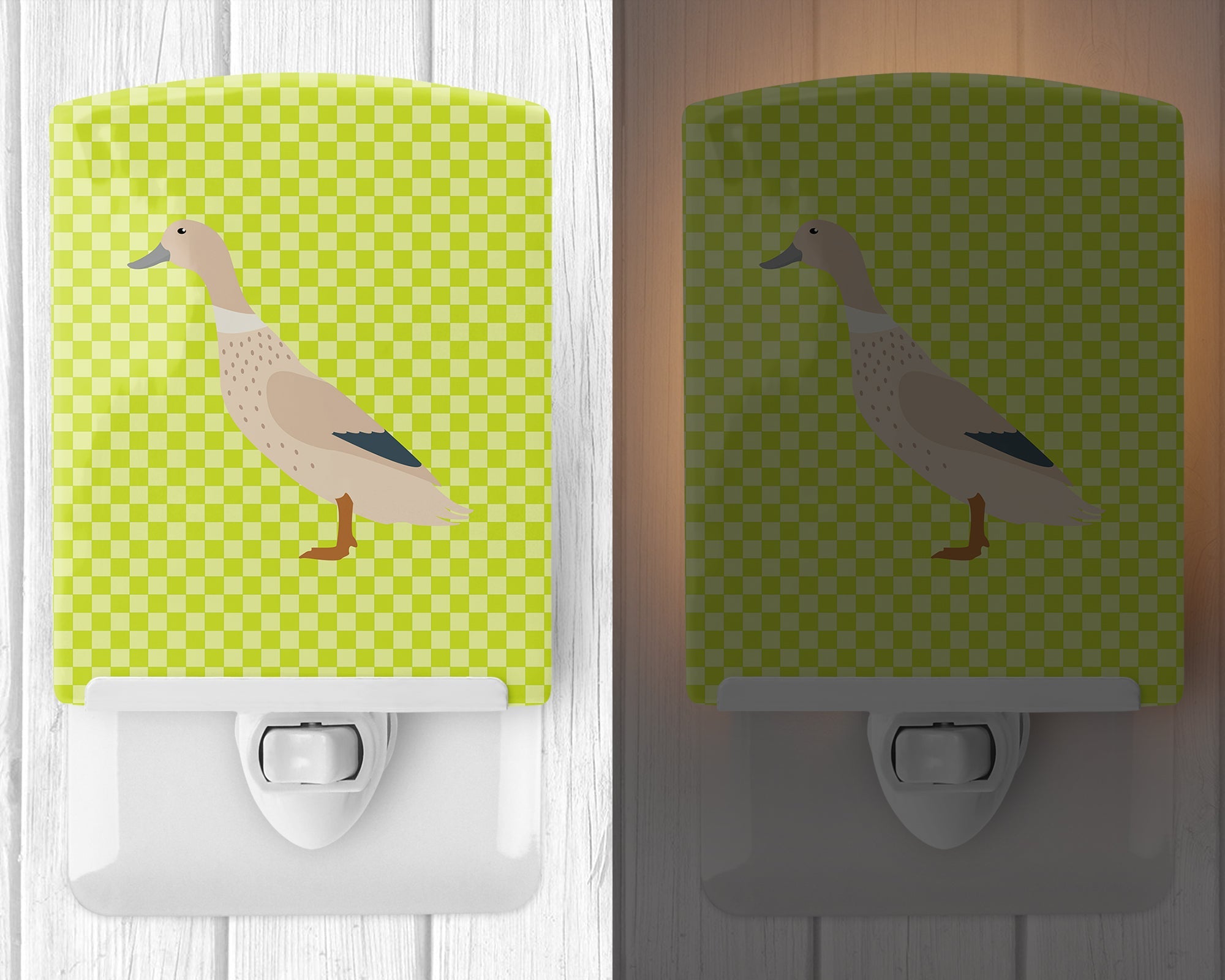 West Harlequin Duck Green Ceramic Night Light Compact, UL-Certified, Ideal for Bedroom, Bathroom, Nursery, Hallway, Kitchen, 6x4x3, Multicolor