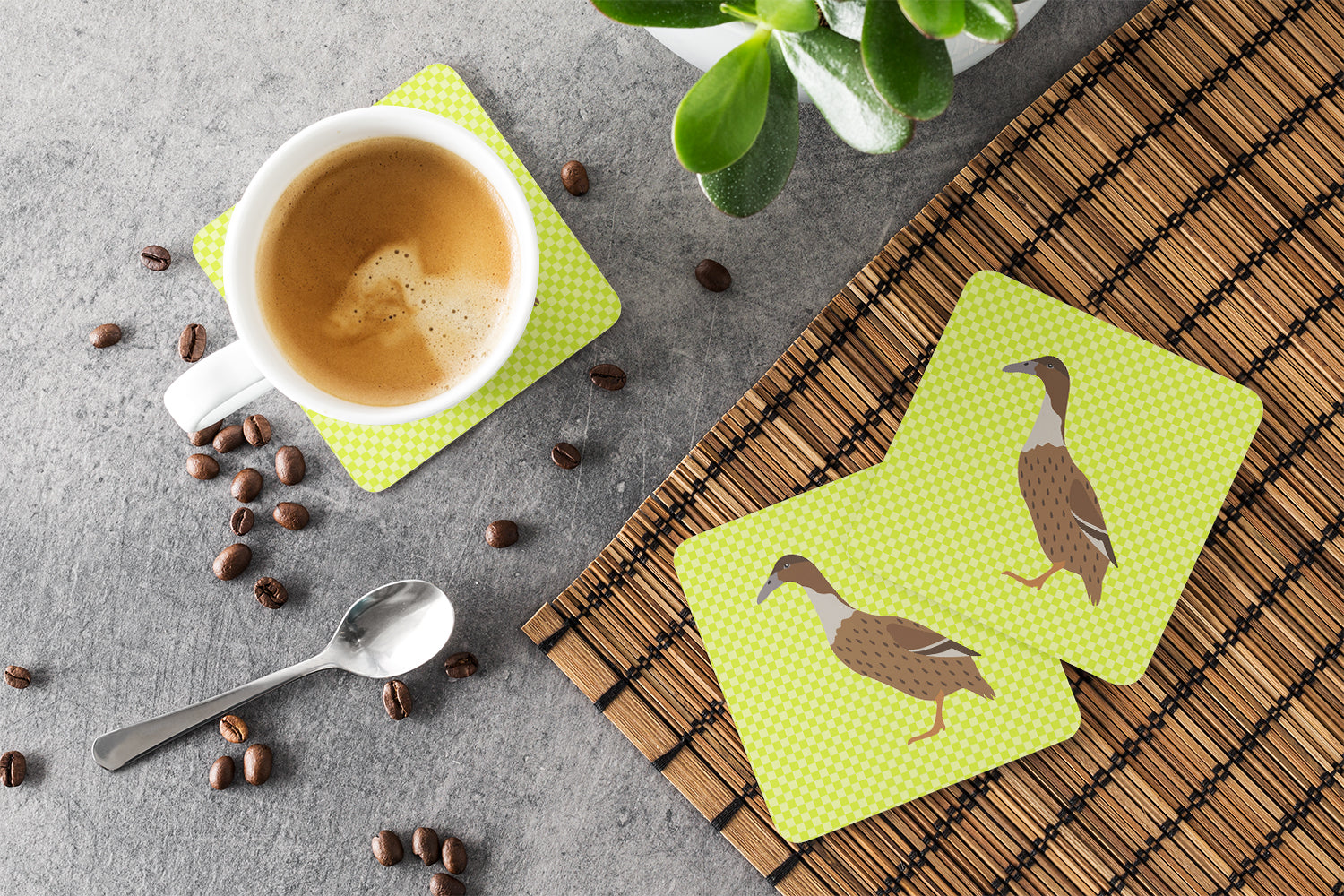 Dutch Hook Bill Duck Green Foam Coasters Set of 4 Cup Coasters for Indoor Outdoor, Tabletop Protection, Anti Slip, Mouse pad Material