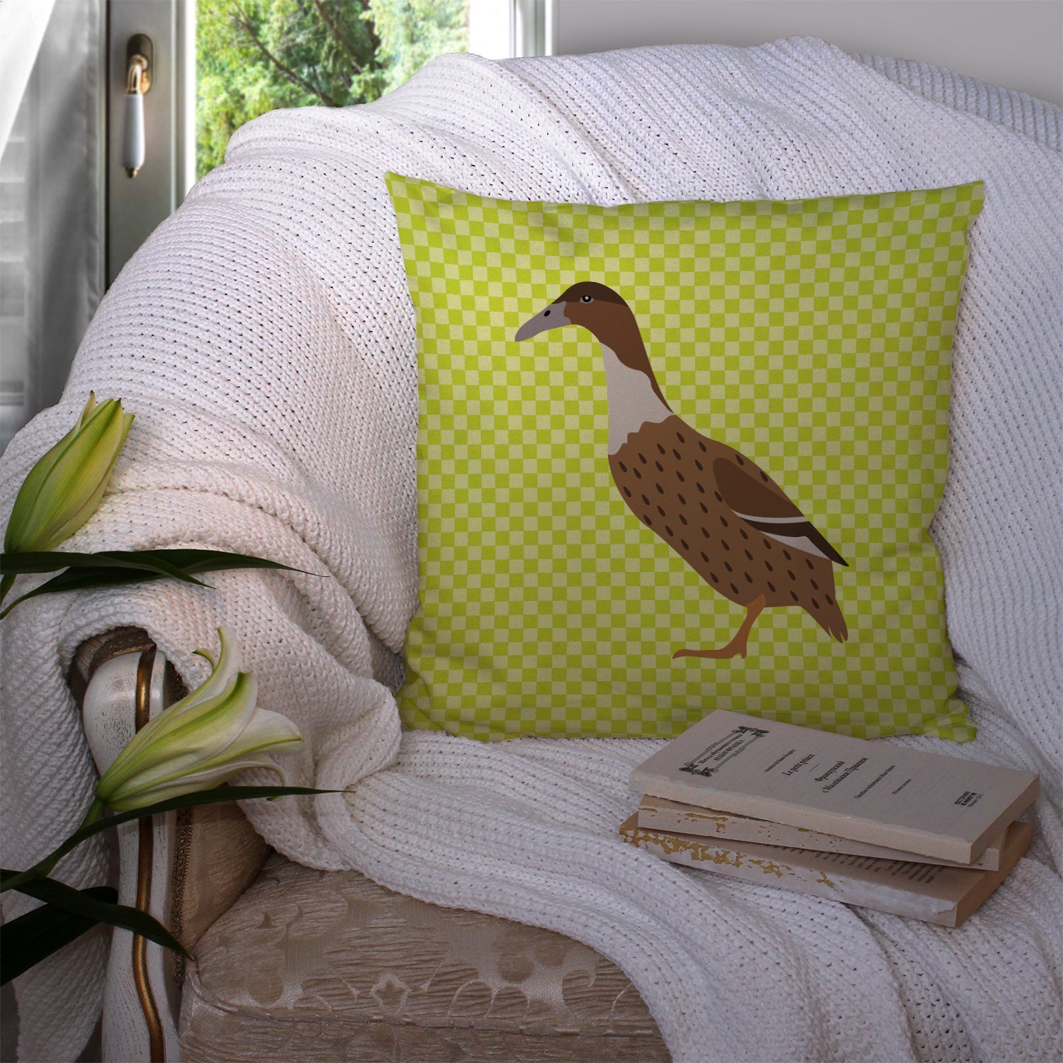 Dutch Hook Bill Duck Green Decorative Throw Pillow 14x14 Indoor Outdoor Accent Cushion, Fabric Cover with Insert for Sofa, Bed, Porch & Living Room