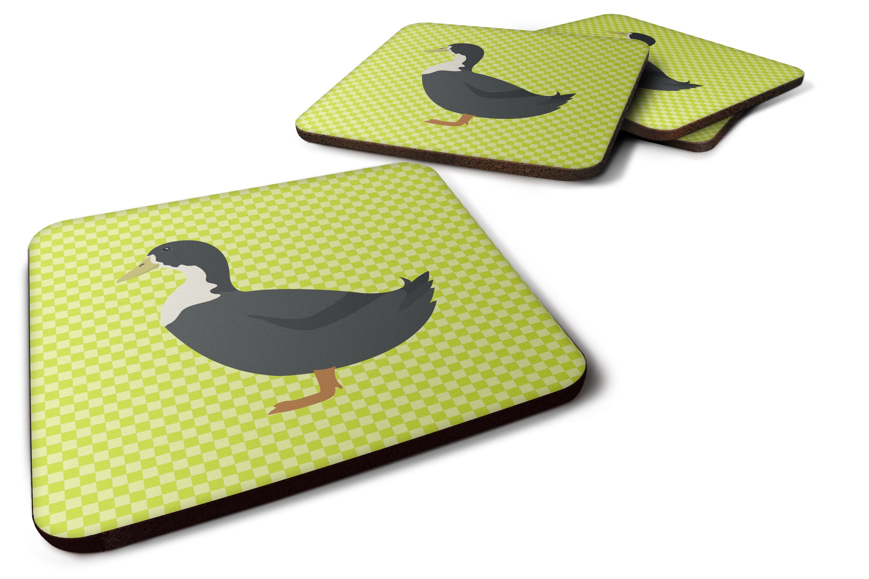 Blue Swedish Duck Green Foam Coasters Set of 4 Cup Coasters for Indoor Outdoor, Tabletop Protection, Anti Slip, Mouse pad Material