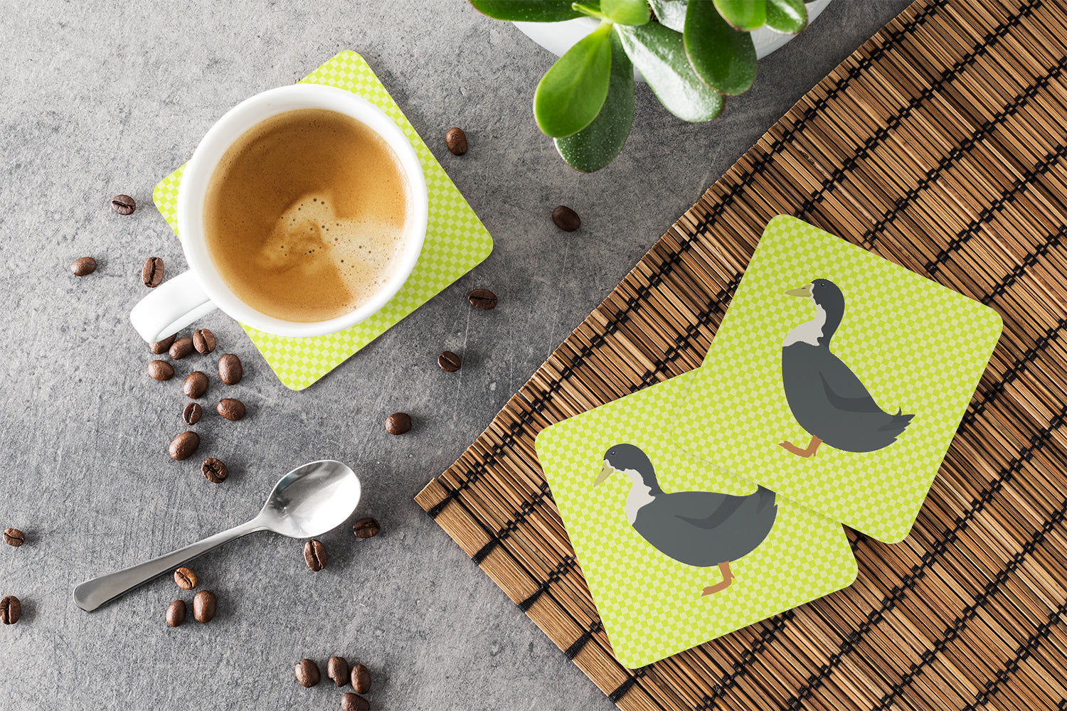 Blue Swedish Duck Green Foam Coasters Set of 4 Cup Coasters for Indoor Outdoor, Tabletop Protection, Anti Slip, Mouse pad Material