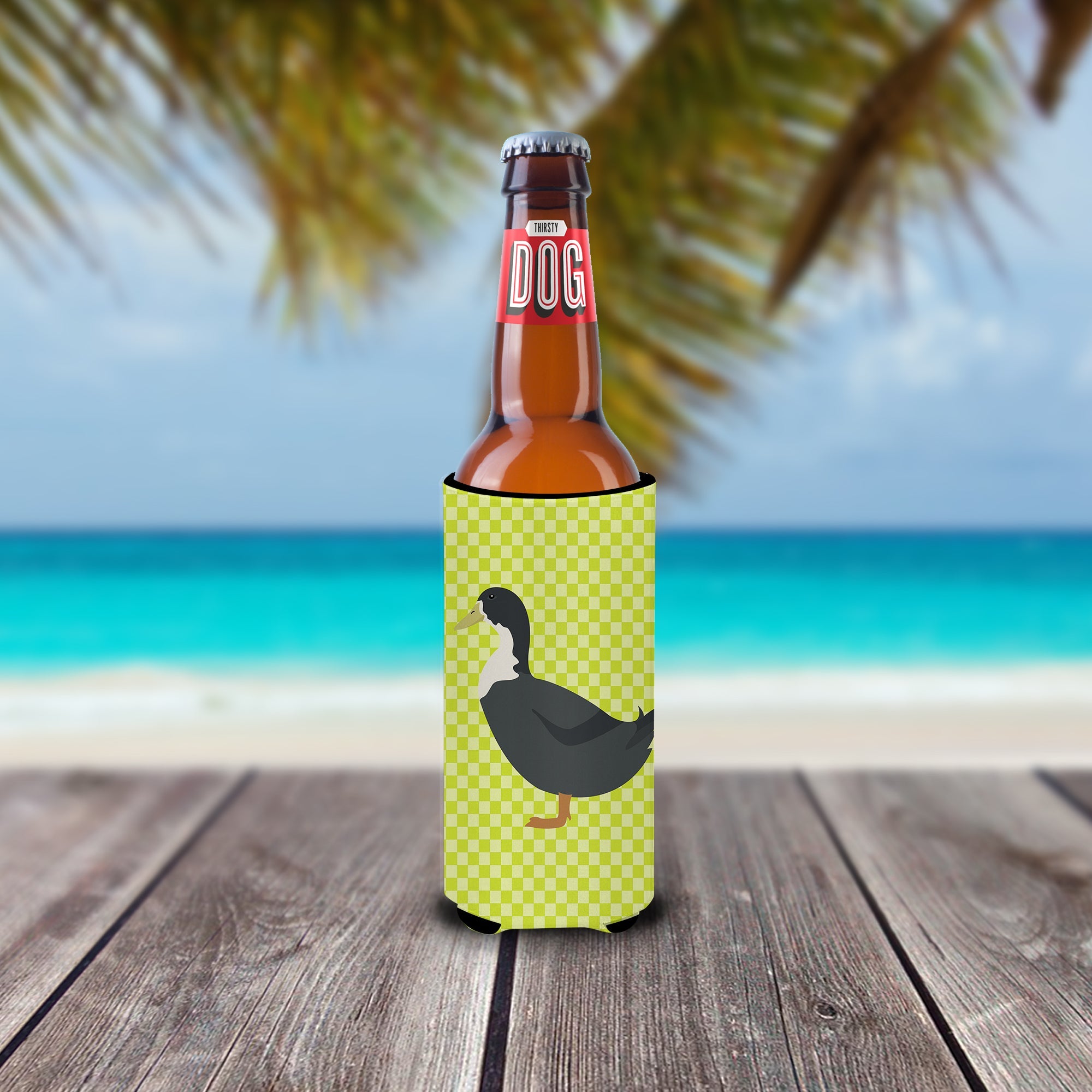 Blue Swedish Duck Green Slim Can Hugger , Insulated Foam Hugger for 12 oz Slim Cans, Beer Bottles & Water Bottles, Printed in USA