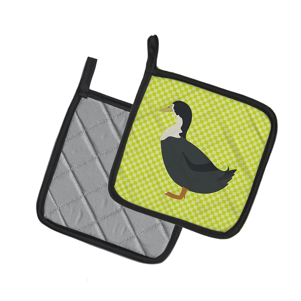 Blue Swedish Duck Green Pot Holder Set of 2 Heat Resistant Quilted Hot Pads 7.5 x 7.5 Inch, Insulated Kitchen Trivets for Cooking & Baking