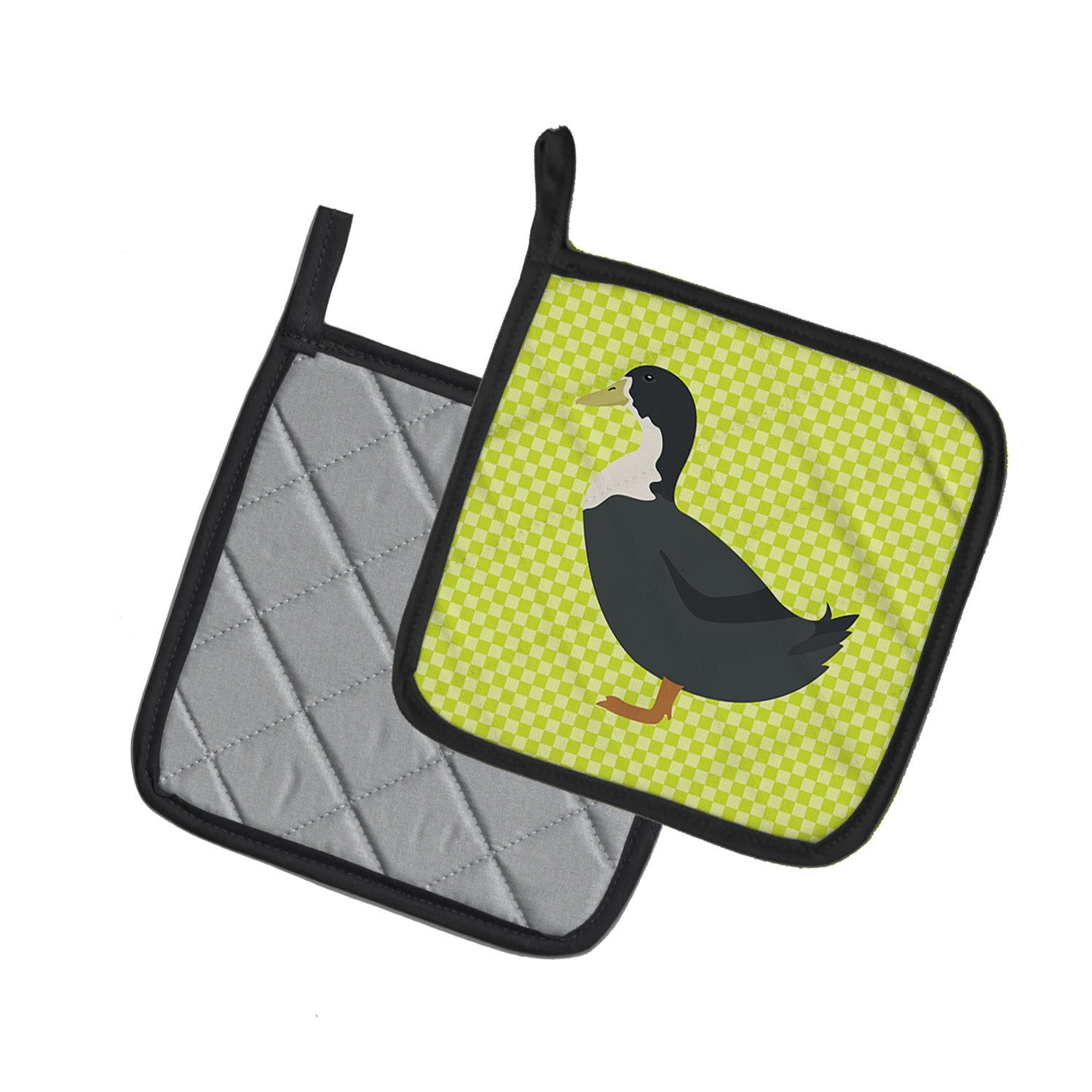 Blue Swedish Duck Green Pot Holder Set of 2 Heat Resistant Quilted Hot Pads 7.5 x 7.5 Inch, Insulated Kitchen Trivets for Cooking & Baking