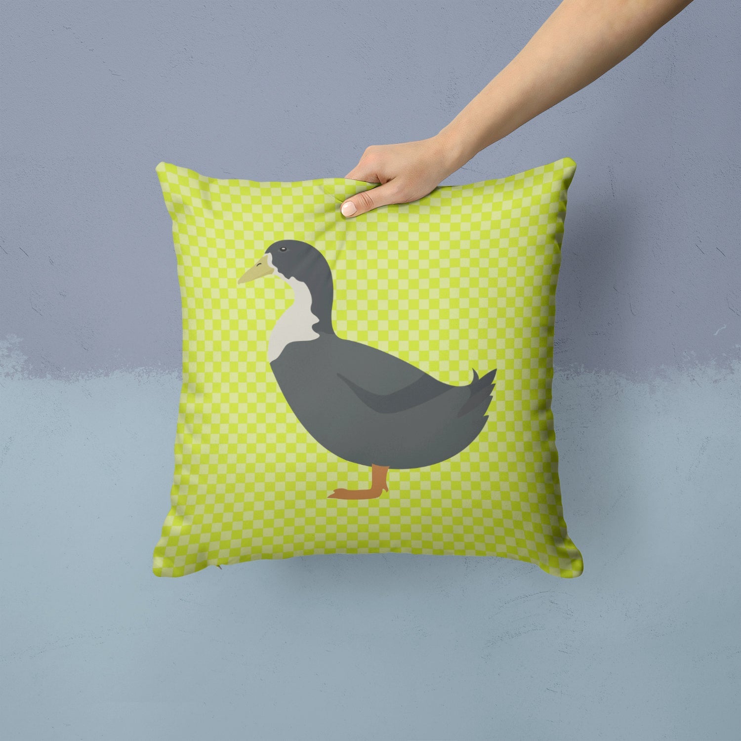 Blue Swedish Duck Green Decorative Throw Pillow 14x14 Indoor Outdoor Accent Cushion, Fabric Cover with Insert for Sofa, Bed, Porch & Living Room