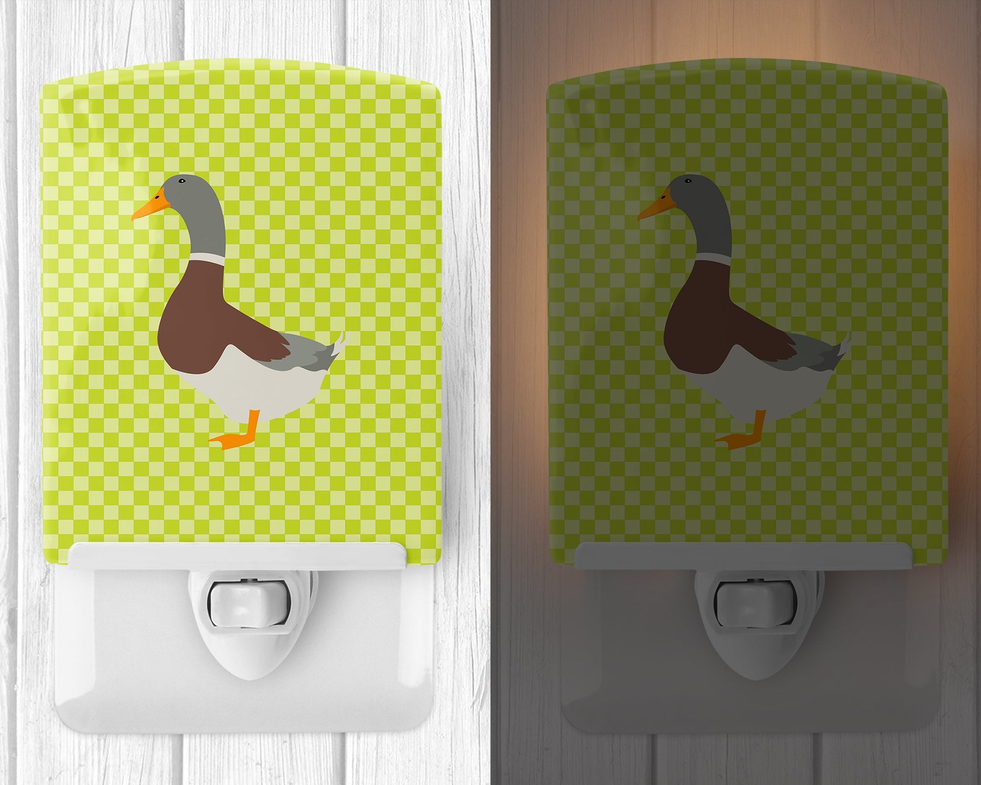 Saxony Sachsenente Duck Green Ceramic Night Light Compact, UL-Certified, Ideal for Bedroom, Bathroom, Nursery, Hallway, Kitchen, 6x4x3, Multicolor