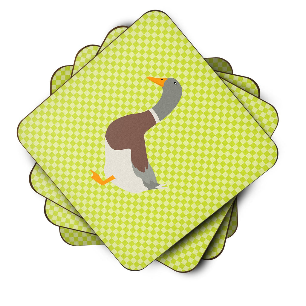 Saxony Sachsenente Duck Green Foam Coasters Set of 4 Cup Coasters for Indoor Outdoor, Tabletop Protection, Anti Slip, Mouse pad Material