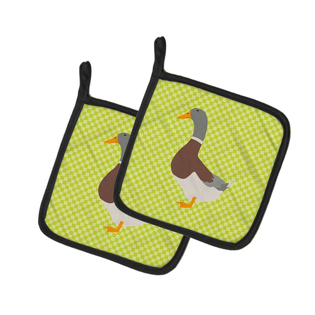 Saxony Sachsenente Duck Green Pot Holder Set of 2 Heat Resistant Quilted Hot Pads 7.5 x 7.5 Inch, Insulated Kitchen Trivets for Cooking & Baking