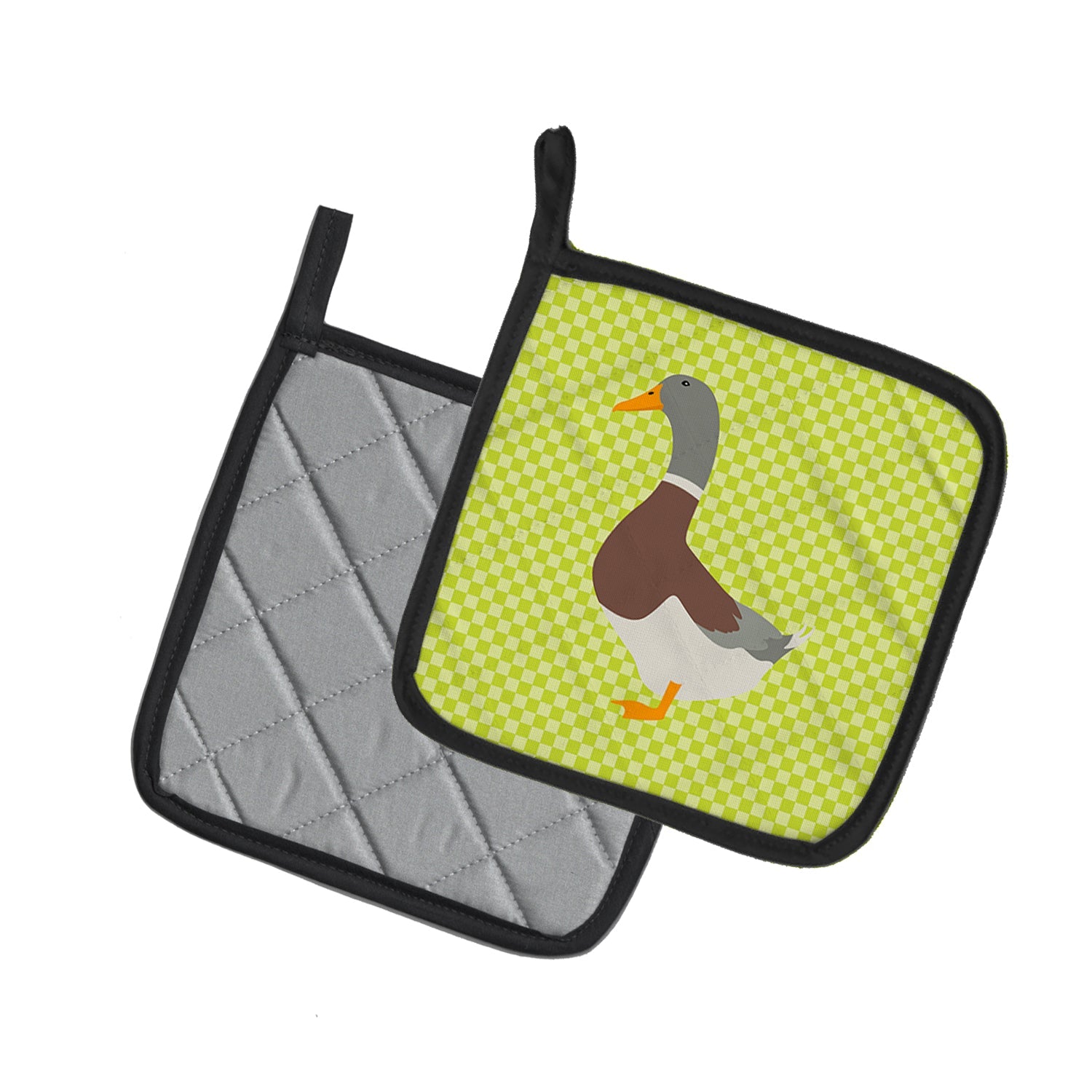 Saxony Sachsenente Duck Green Pot Holder Set of 2 Heat Resistant Quilted Hot Pads 7.5 x 7.5 Inch, Insulated Kitchen Trivets for Cooking & Baking