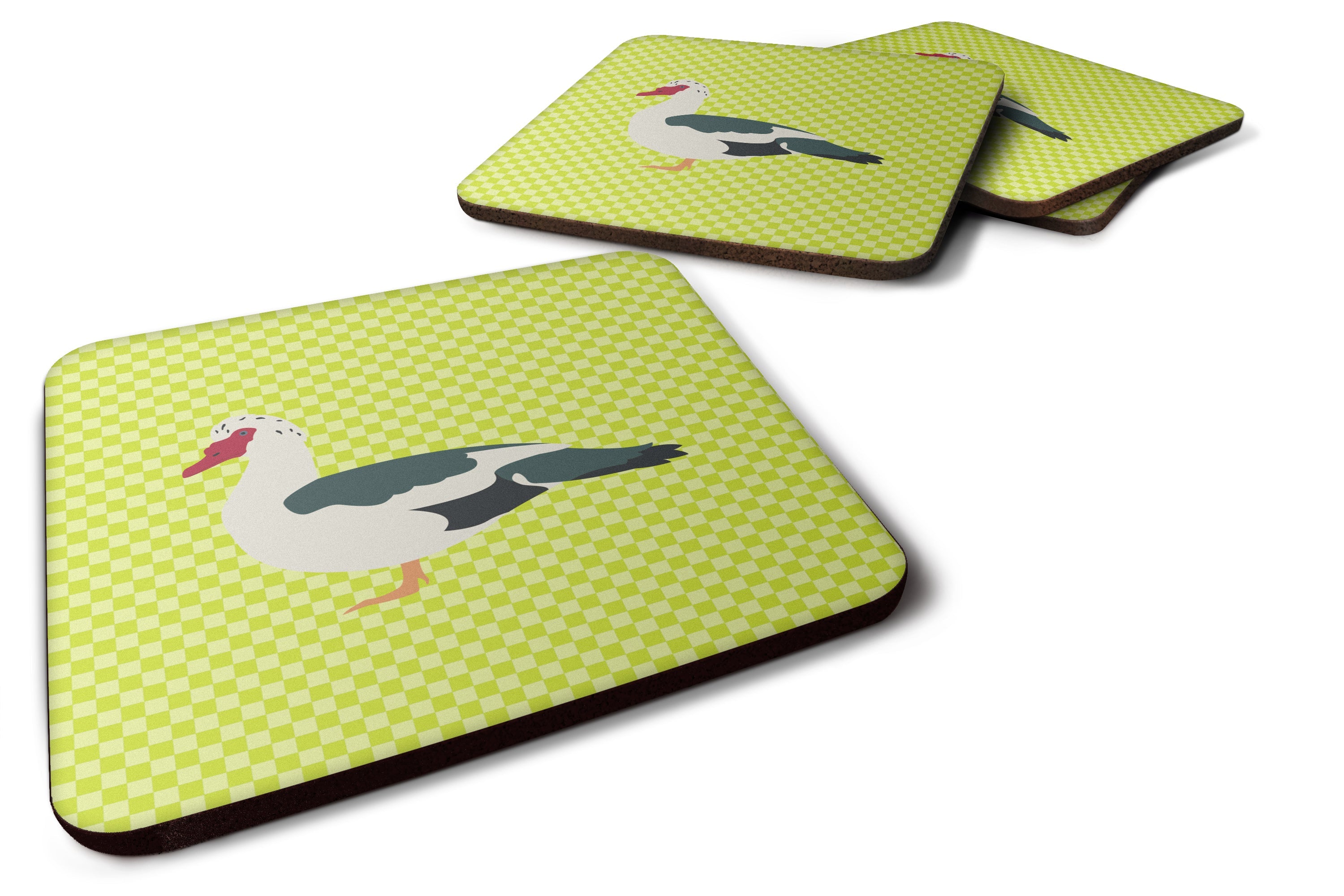 Muscovy Duck Green Foam Coasters Set of 4 Cup Coasters for Indoor Outdoor, Tabletop Protection, Anti Slip, Mouse pad Material