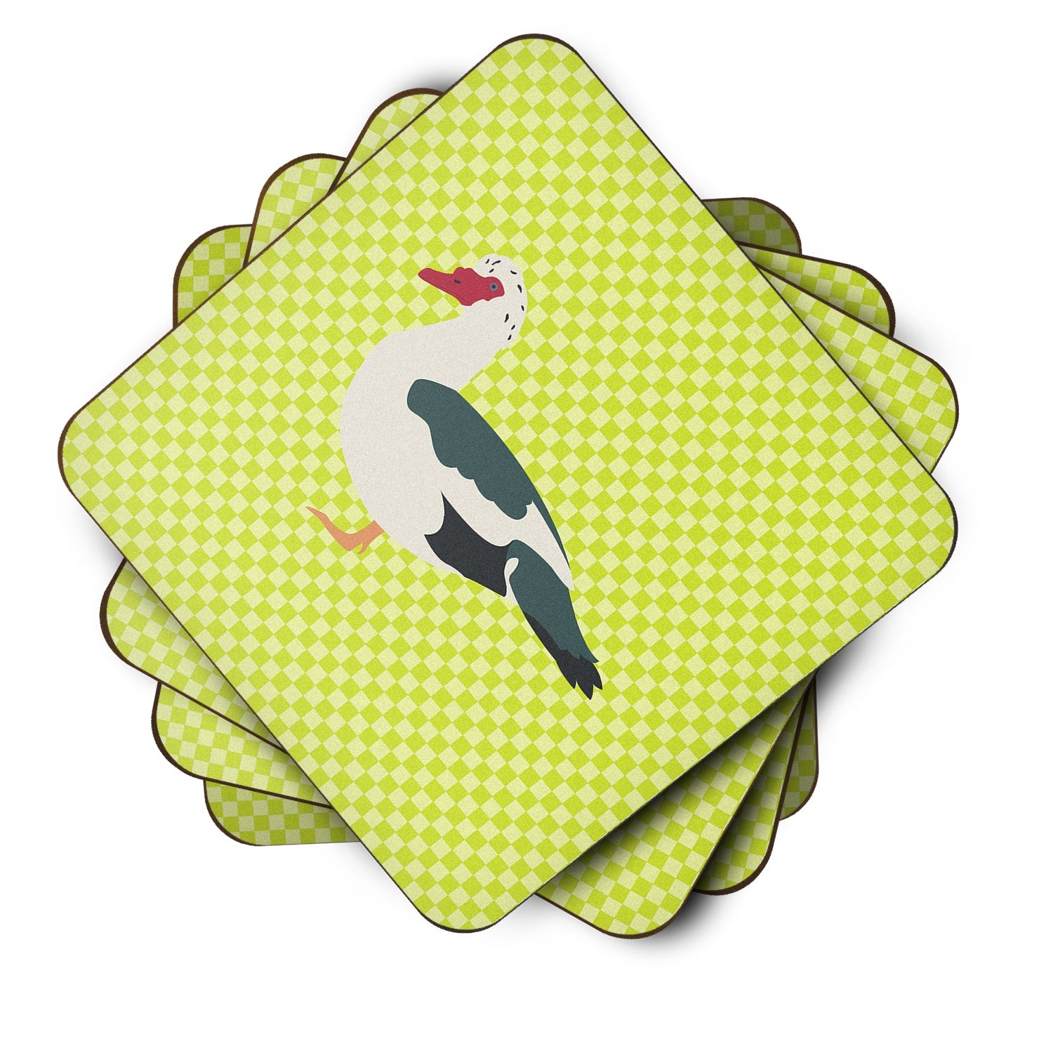 Muscovy Duck Green Foam Coasters Set of 4 Cup Coasters for Indoor Outdoor, Tabletop Protection, Anti Slip, Mouse pad Material