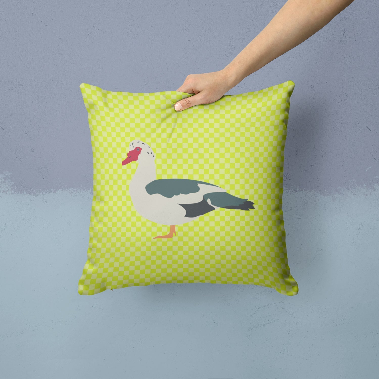 Muscovy Duck Green Decorative Throw Pillow 14x14 Indoor Outdoor Accent Cushion, Fabric Cover with Insert for Sofa, Bed, Porch & Living Room