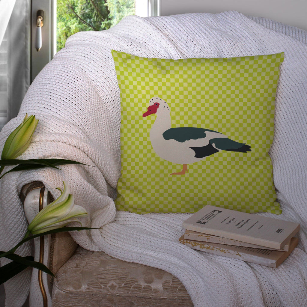 Muscovy Duck Green Decorative Throw Pillow 14x14 Indoor Outdoor Accent Cushion, Fabric Cover with Insert for Sofa, Bed, Porch & Living Room