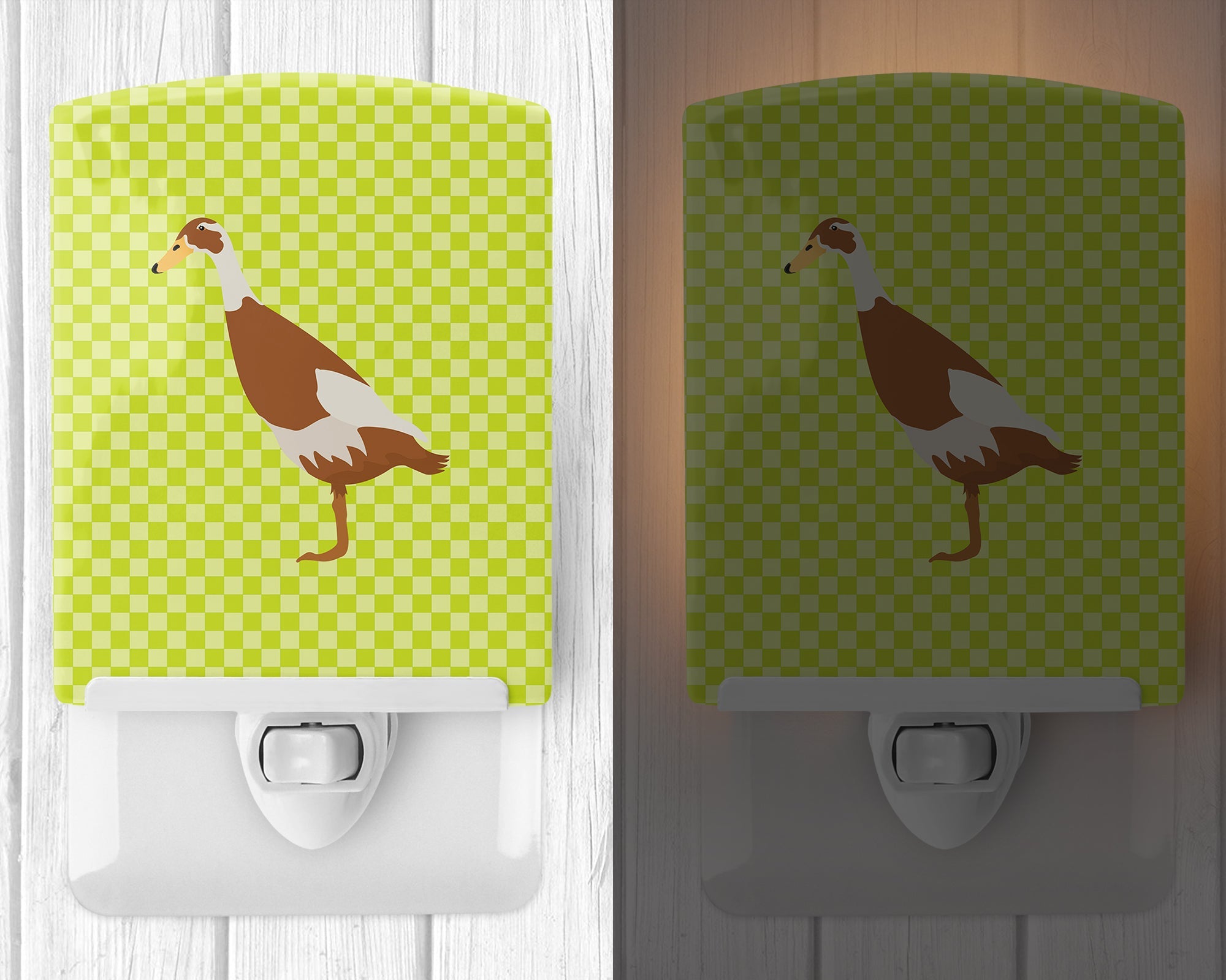 Indian Runner Duck Green Ceramic Night Light Compact, UL-Certified, Ideal for Bedroom, Bathroom, Nursery, Hallway, Kitchen, 6x4x3, Multicolor