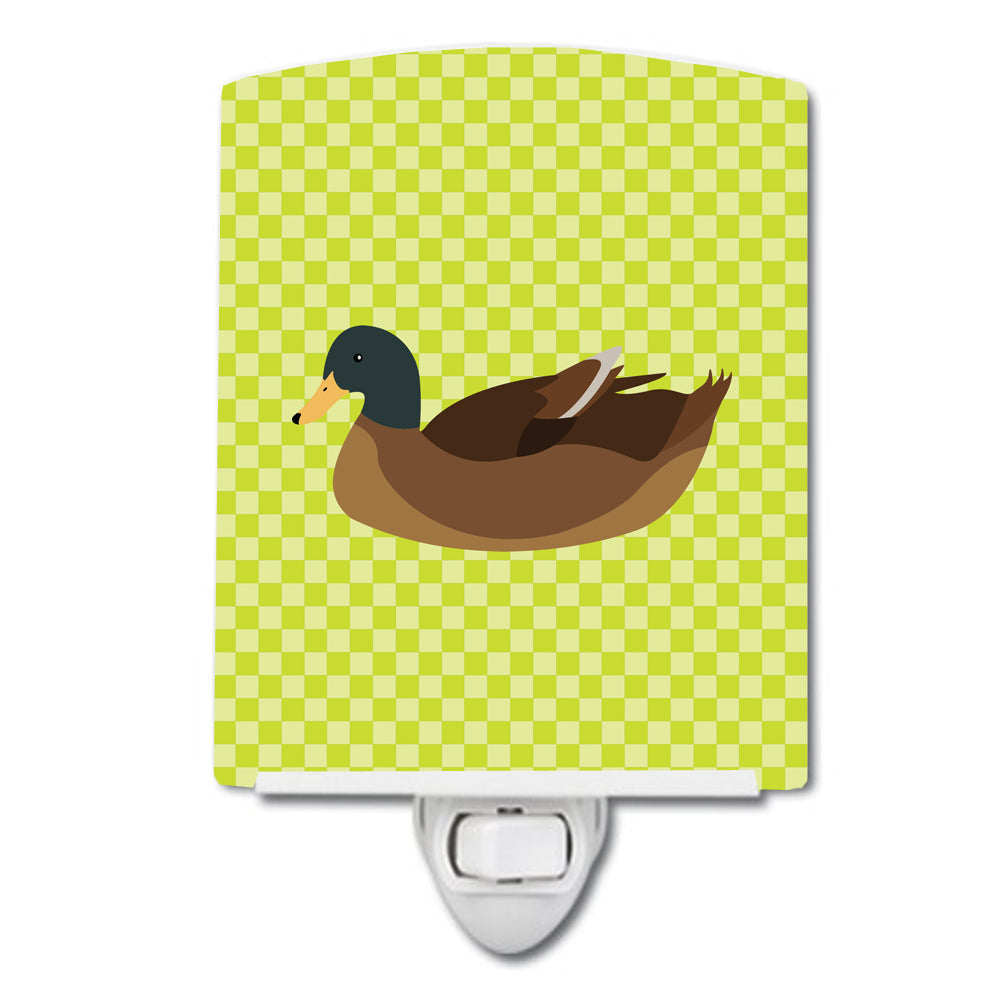 Khaki Campbell Duck Green Ceramic Night Light Compact, UL-Certified, Ideal for Bedroom, Bathroom, Nursery, Hallway, Kitchen, 6x4x3, Multicolor
