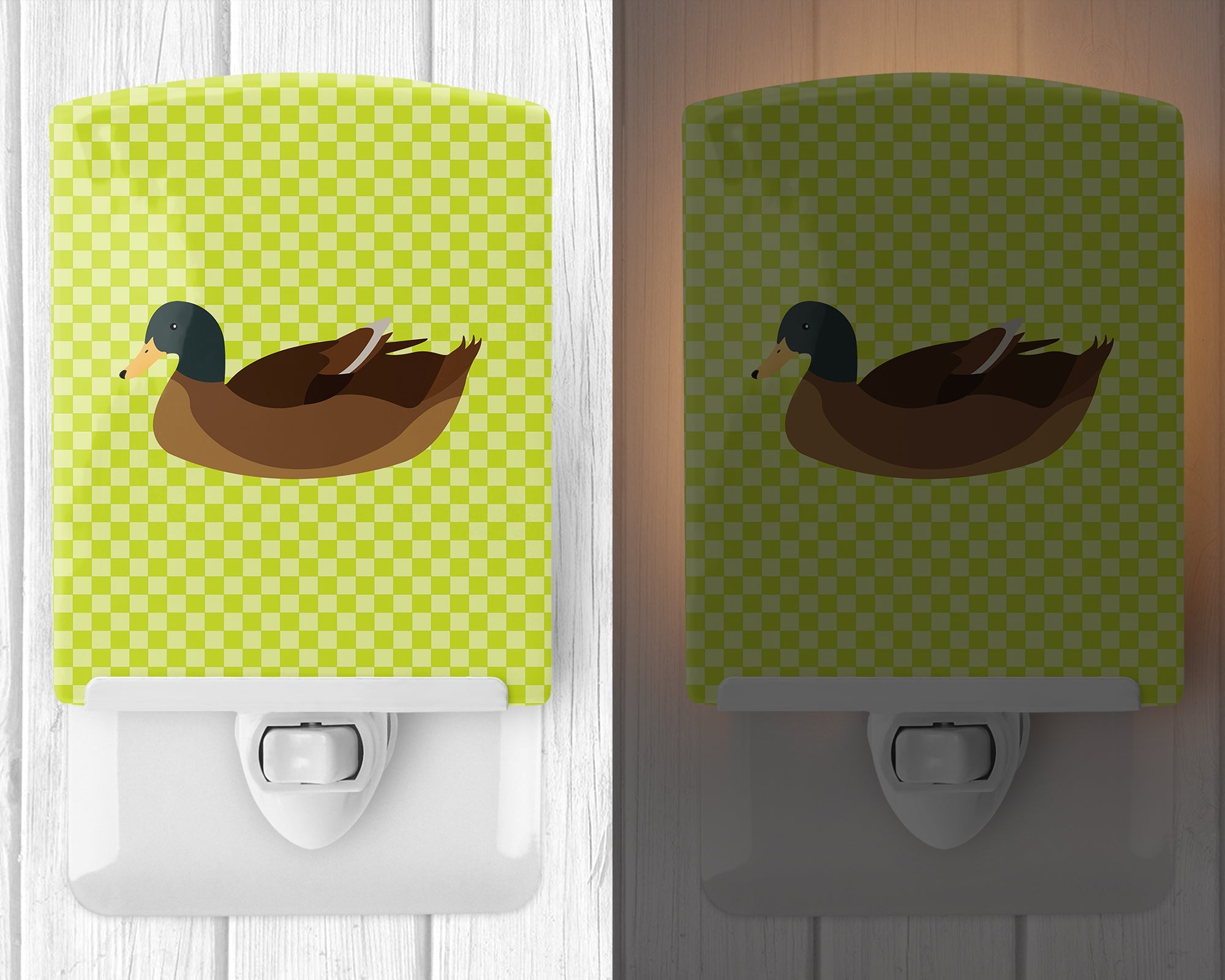 Khaki Campbell Duck Green Ceramic Night Light Compact, UL-Certified, Ideal for Bedroom, Bathroom, Nursery, Hallway, Kitchen, 6x4x3, Multicolor