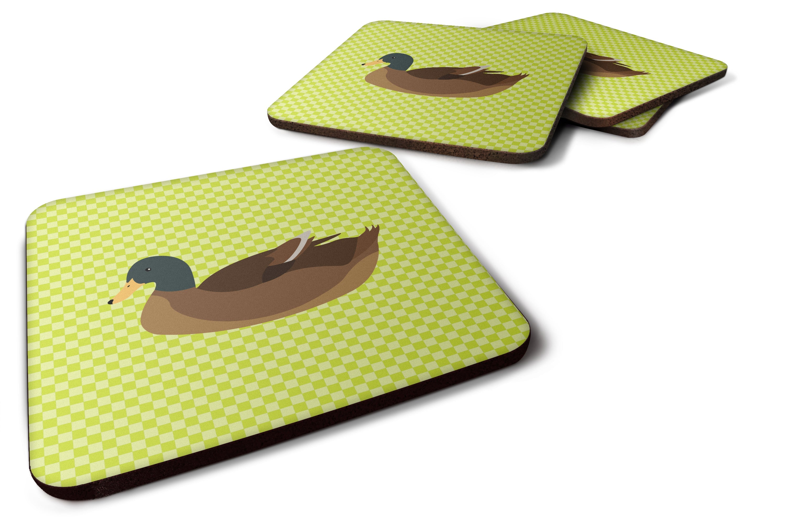 Khaki Campbell Duck Green Foam Coasters Set of 4 Cup Coasters for Indoor Outdoor, Tabletop Protection, Anti Slip, Mouse pad Material