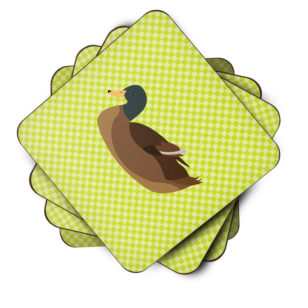 Khaki Campbell Duck Green Foam Coasters Set of 4 Cup Coasters for Indoor Outdoor, Tabletop Protection, Anti Slip, Mouse pad Material