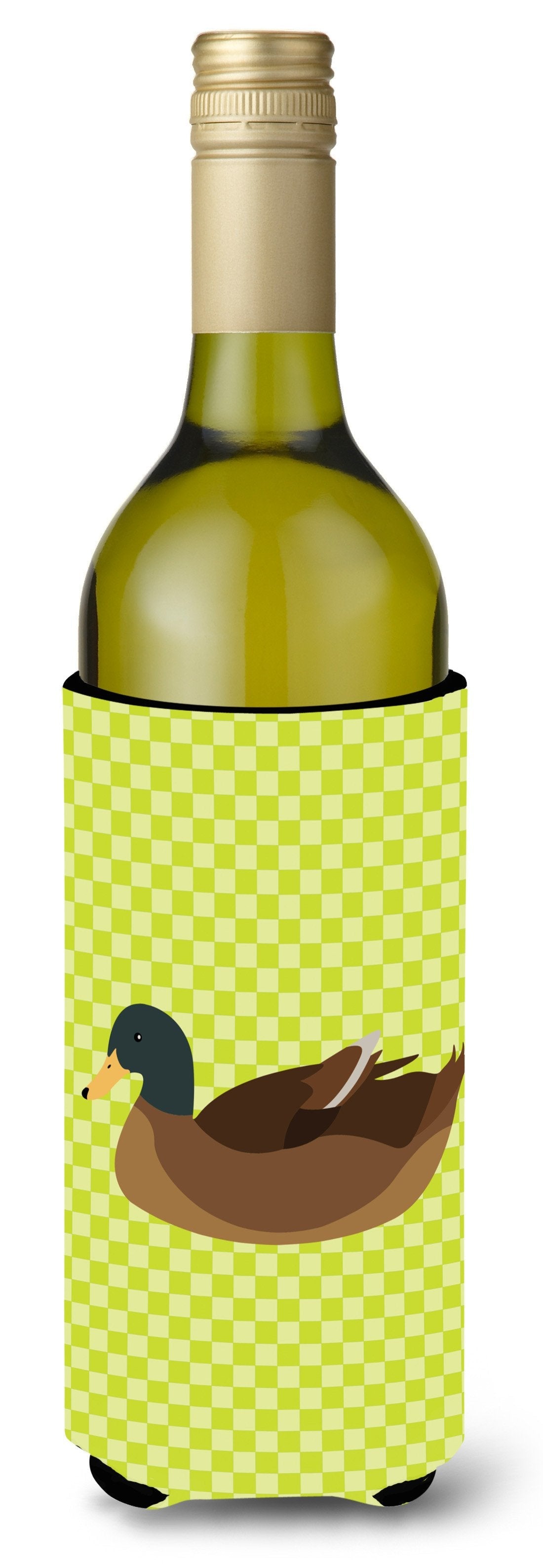 Khaki Campbell Duck Green Wine Bottle Hugger Gift Sleeve for Standard 750 ml Bottles, Insulated Reusable Also Fits Mini Shot & Pint Bottles