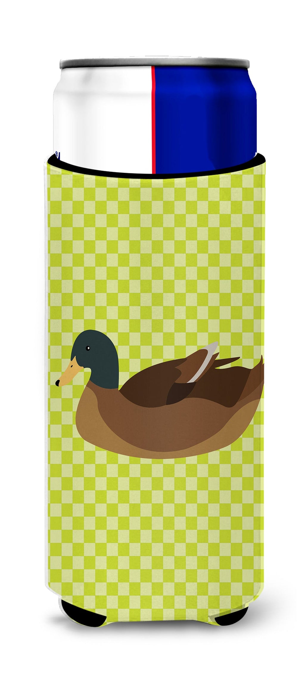 Khaki Campbell Duck Green Slim Can Hugger , Insulated Foam Hugger for 12 oz Slim Cans, Beer Bottles & Water Bottles, Printed in USA