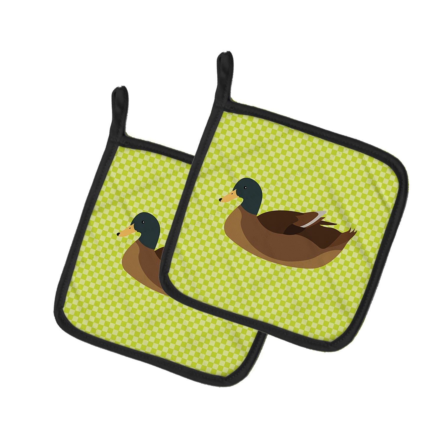 Khaki Campbell Duck Green Pot Holder Set of 2 Heat Resistant Quilted Hot Pads 7.5 x 7.5 Inch, Insulated Kitchen Trivets for Cooking & Baking